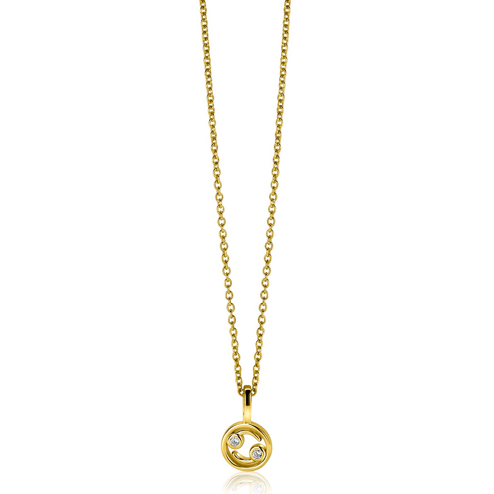 9mm ZINZI gold plated zilveren Kreeft sterrenbeeldhanger bezet met witte zirconia ZIHY-KRE (zonder collier)