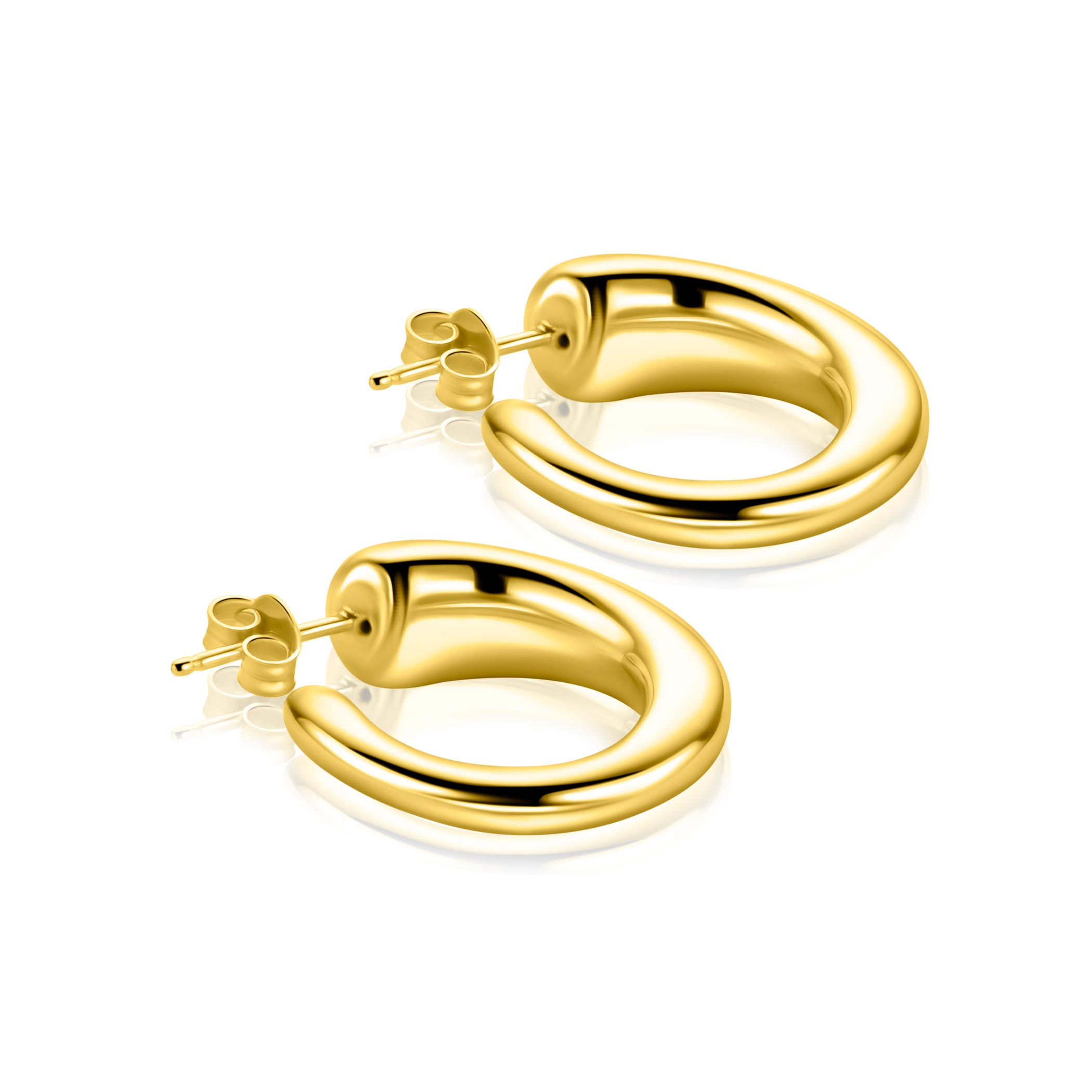 21mm ZINZI goldplated zilveren oorringen met een bolle aflopende vorm en met poussette ZIO2788G