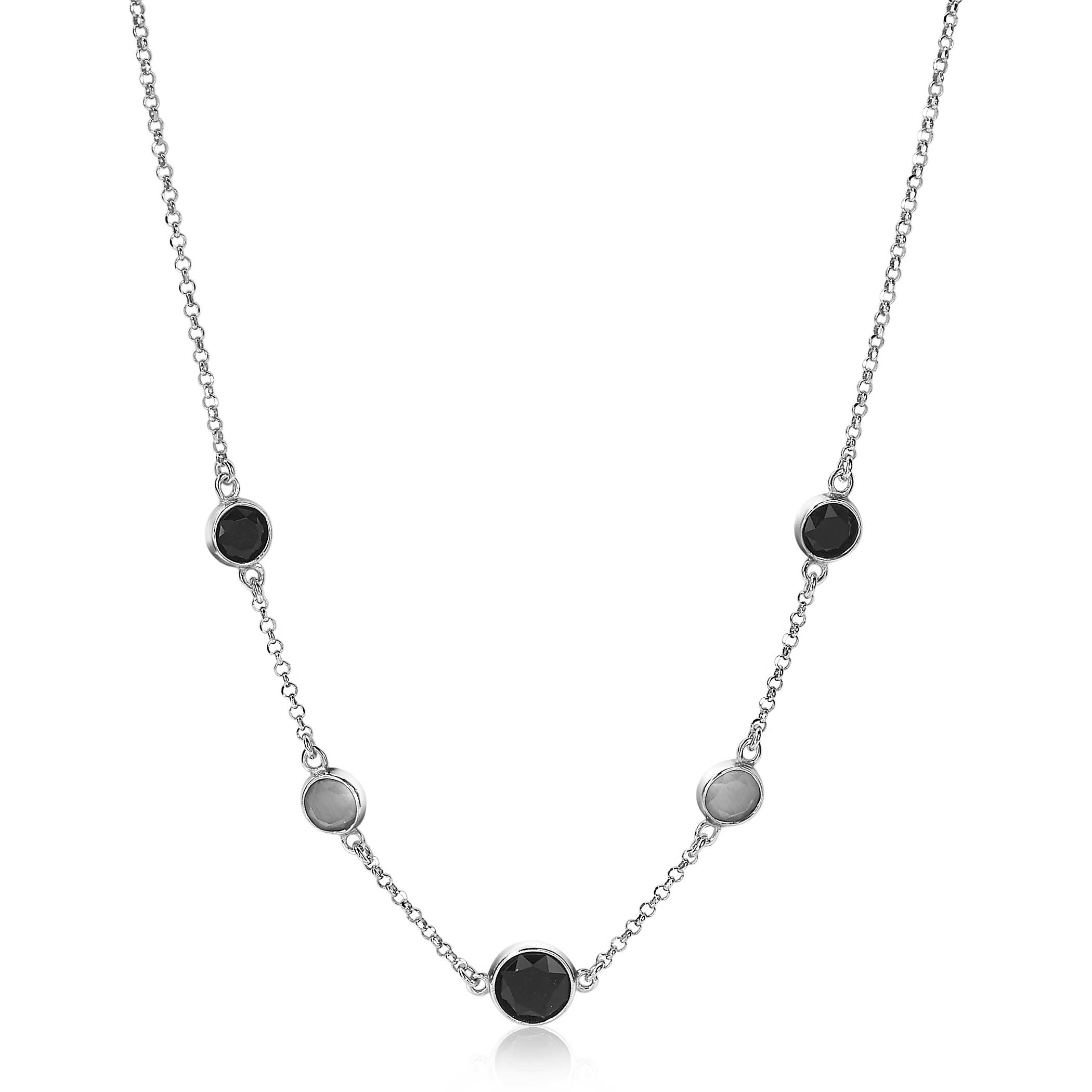 ZINZI zilveren fantasie collier met zwarte grijze kleurstenen 45cm ZIC1937