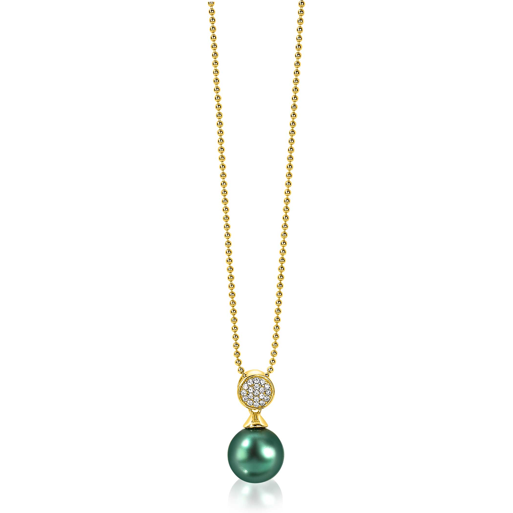 ZINZI zilveren parelhanger geelverguld 18mm witte zirconia's groene parel ZIH1151GG (zonder collier)