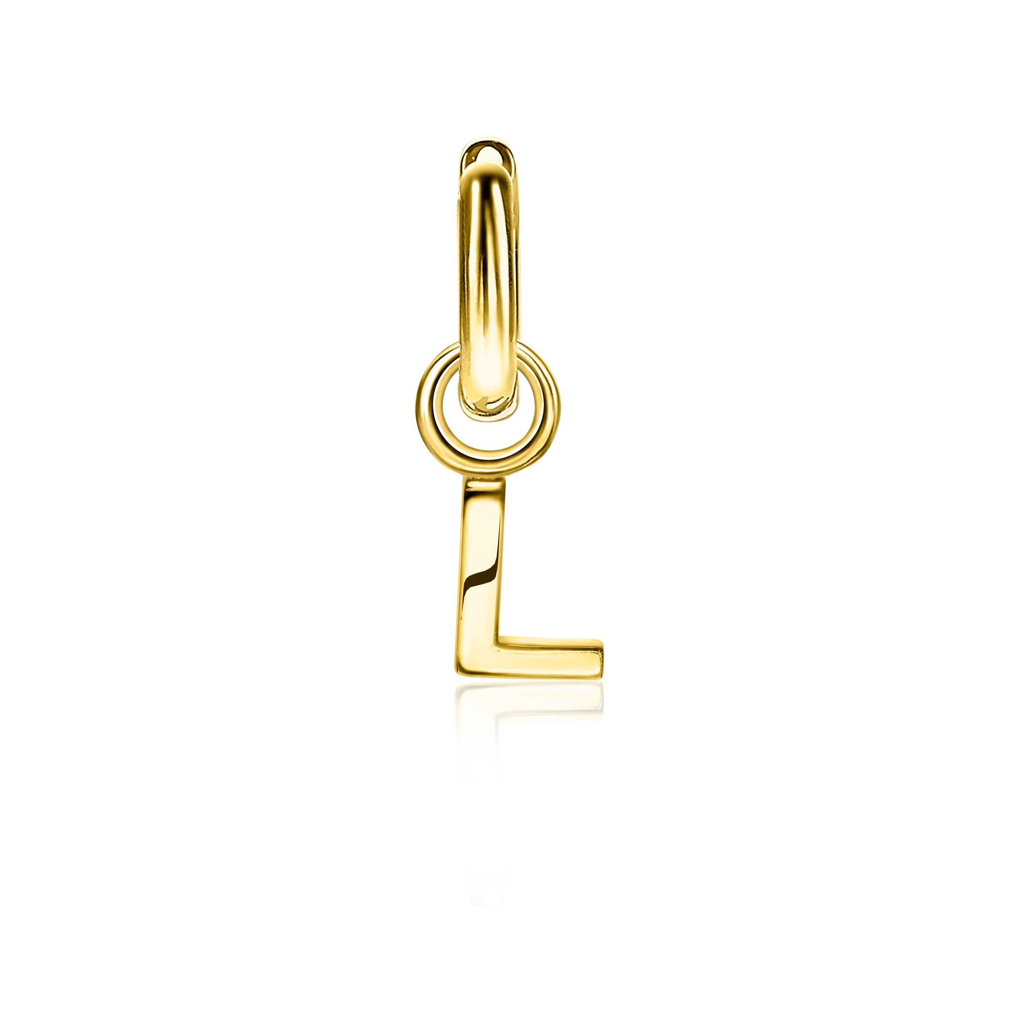 ZINZI zilveren geelvergulde letter oorbedel L per stuk geprijsd ZICH2145L. (zonder oorringen).