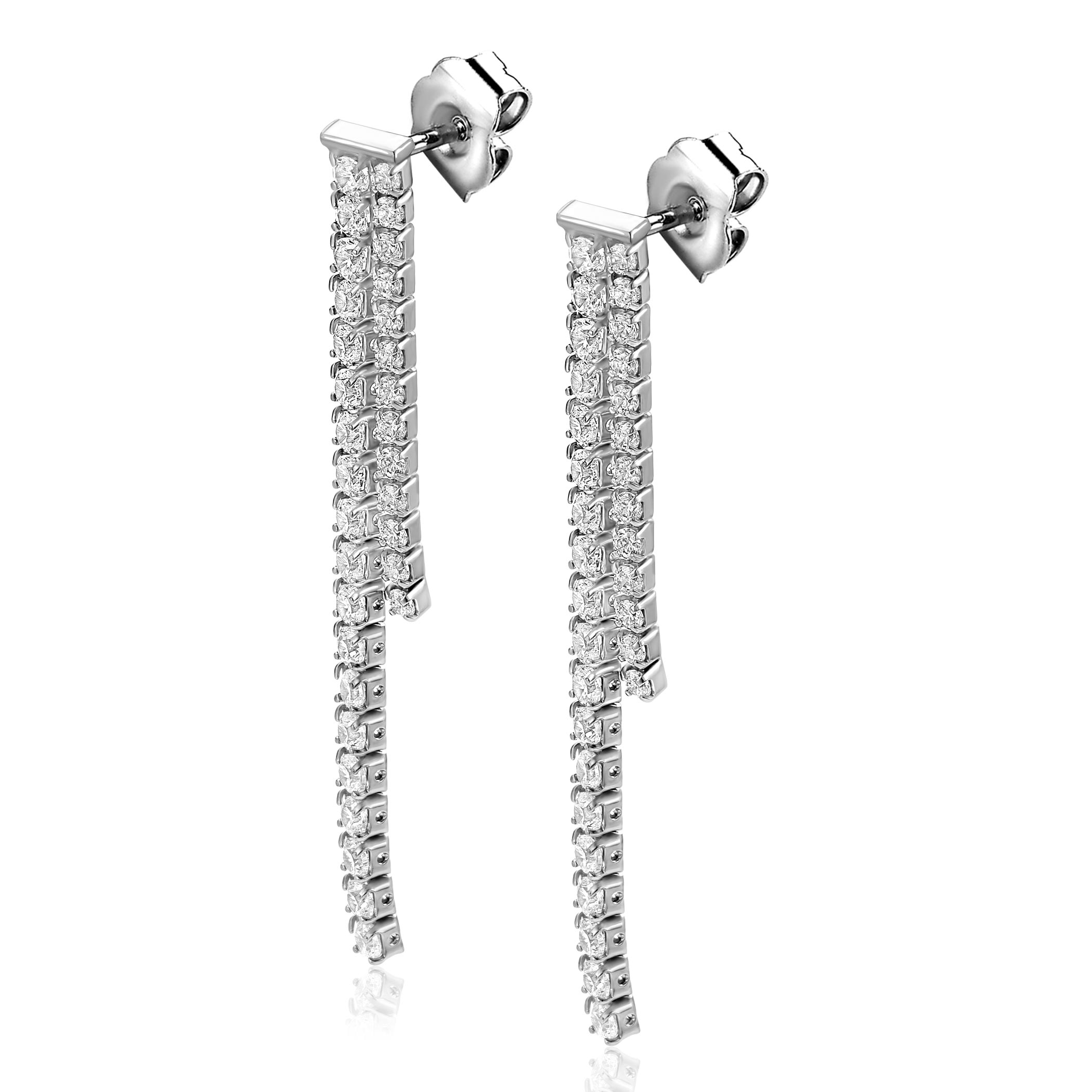 41mm ZINZI zilveren tennis oorstekers met een dubbele rijzetting witte zirconia's ZIO2795L