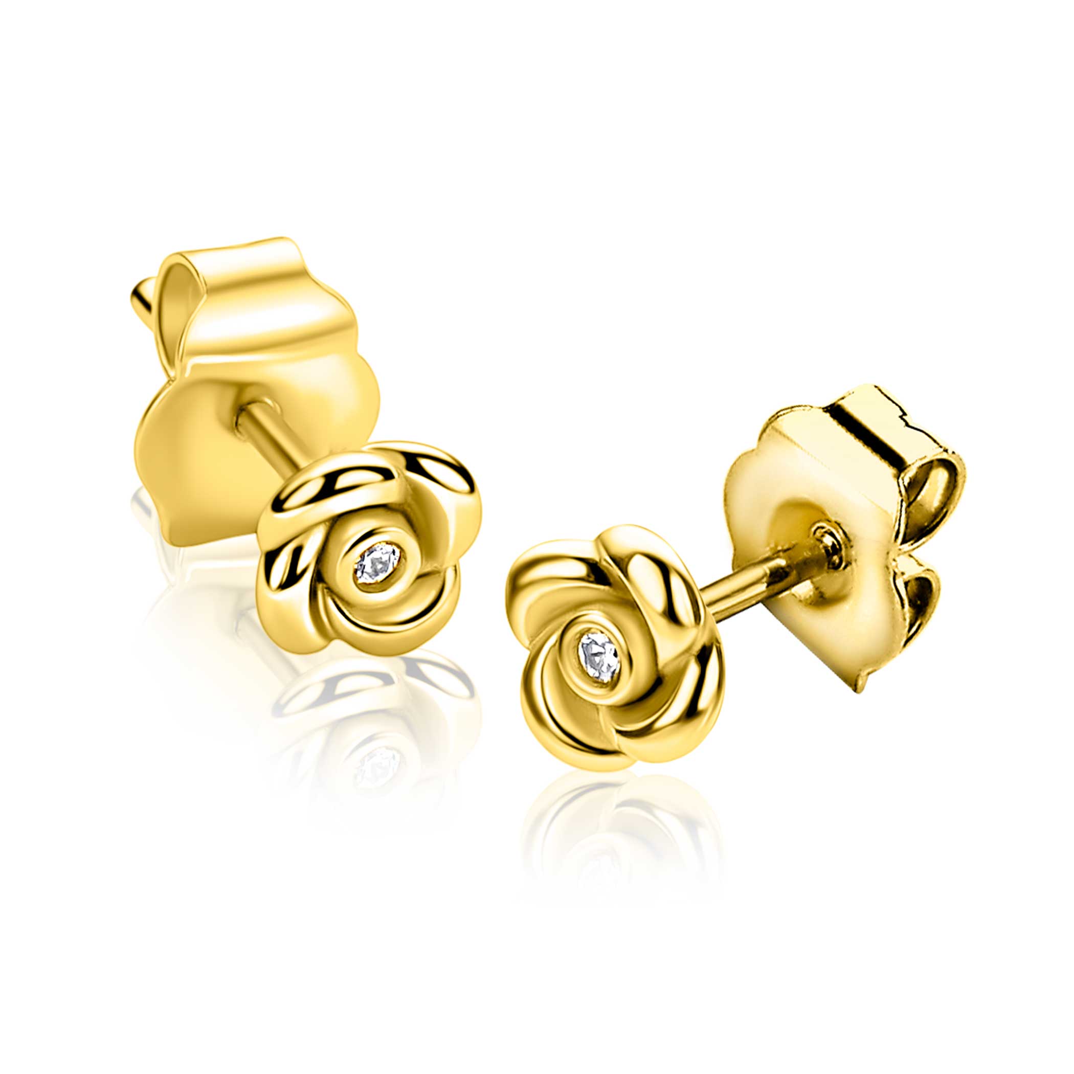 6mm ZINZI gold plated zilveren oorstekers met een roosje, bezet met witte zirkonia ZIO2872Y