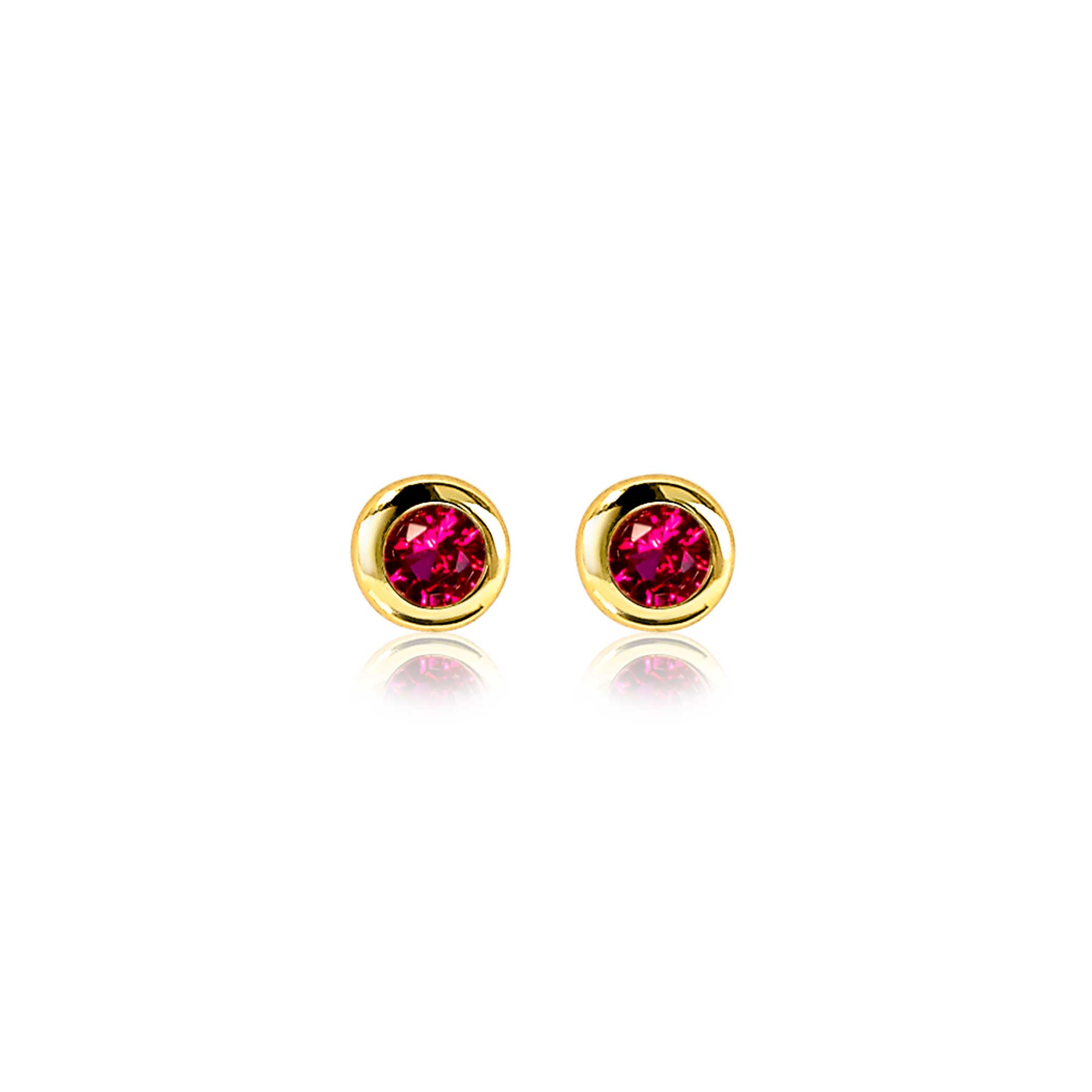 JULI oorknoppen 4mm gold plated met geboortesteen rood robijn zirconia
