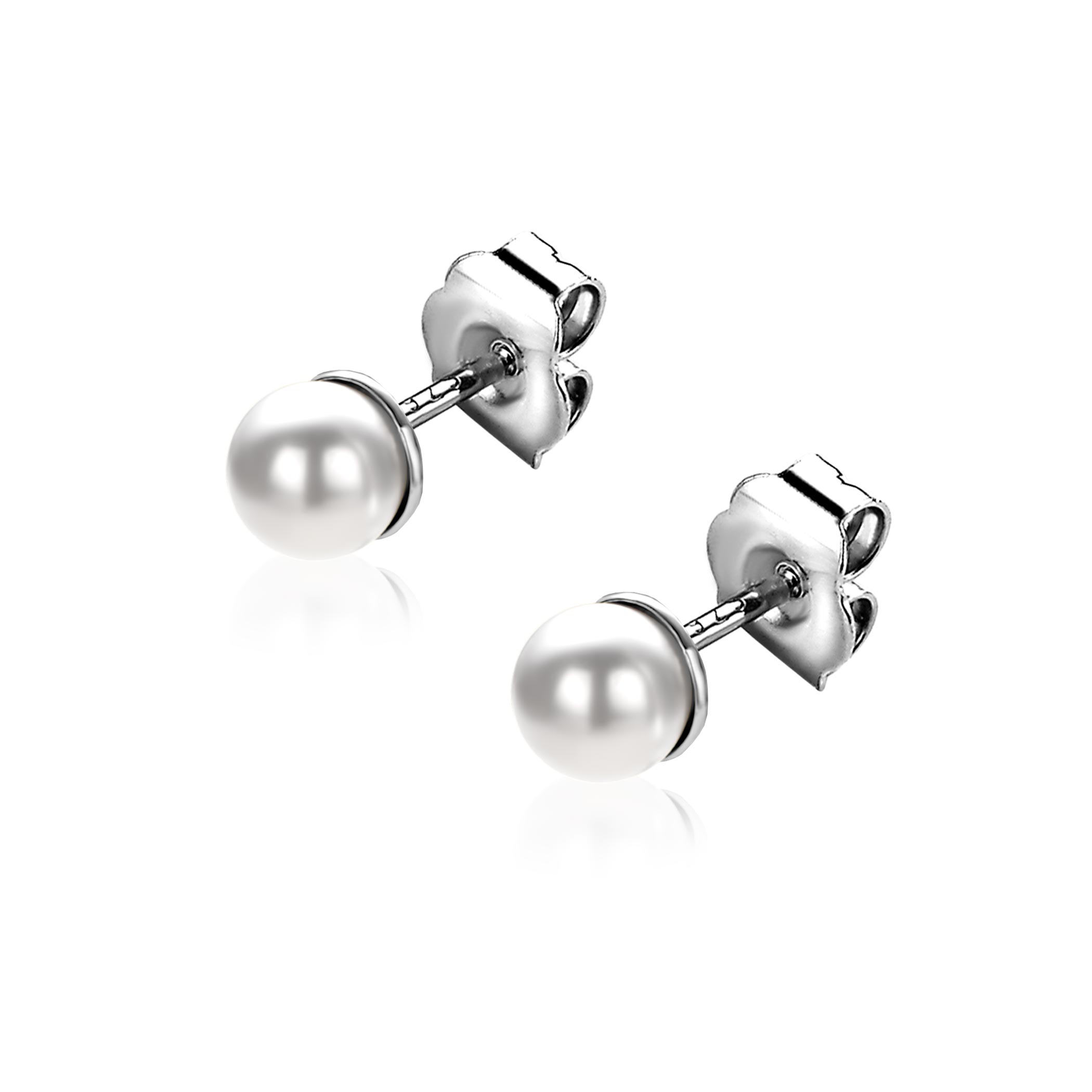 4mm ZINZI zilveren oorknoppen wit parel ZIO1318