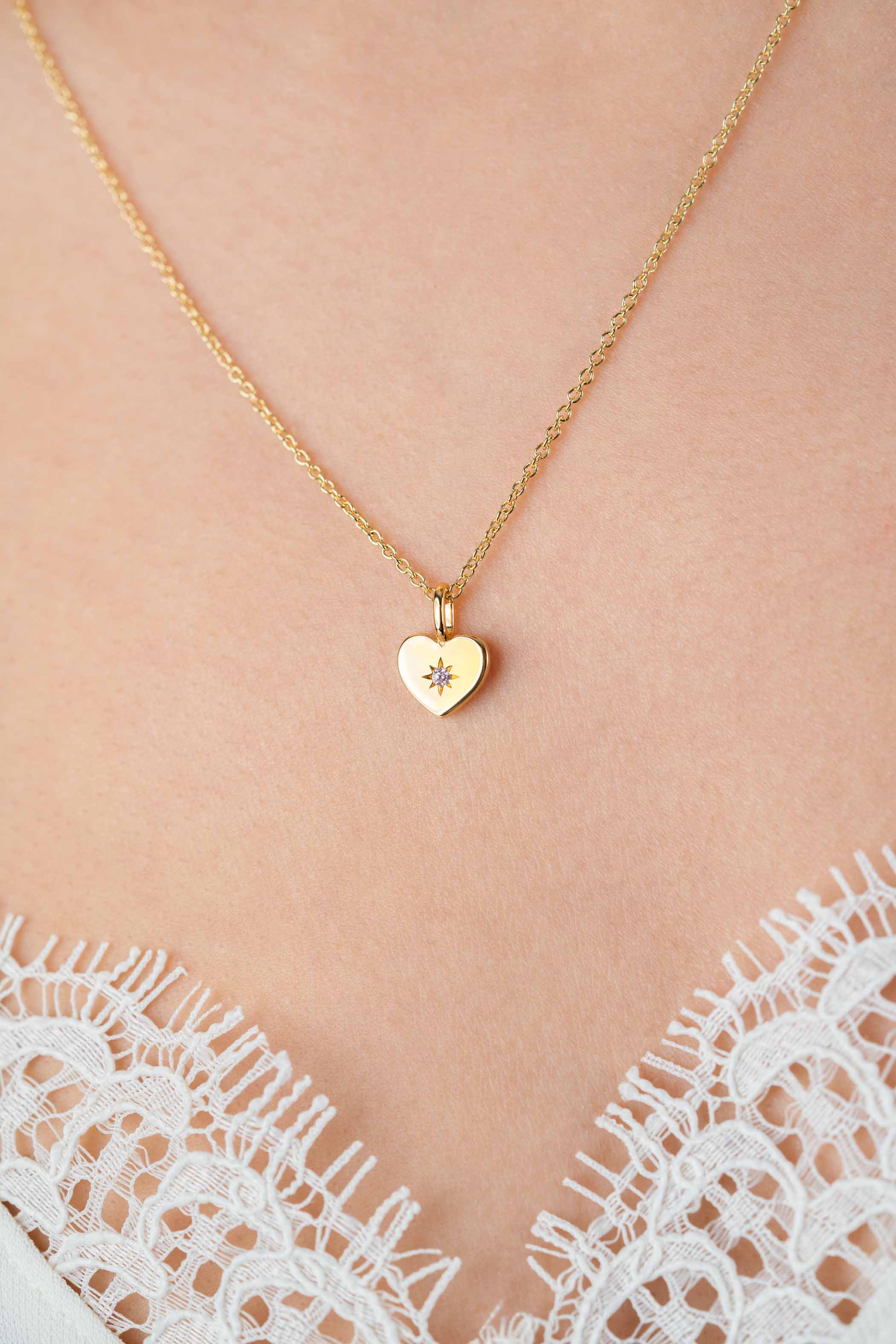 OKTOBER hanger 12mm gold plated hart geboortesteen roze rozenkwarts zirconia (zonder collier)