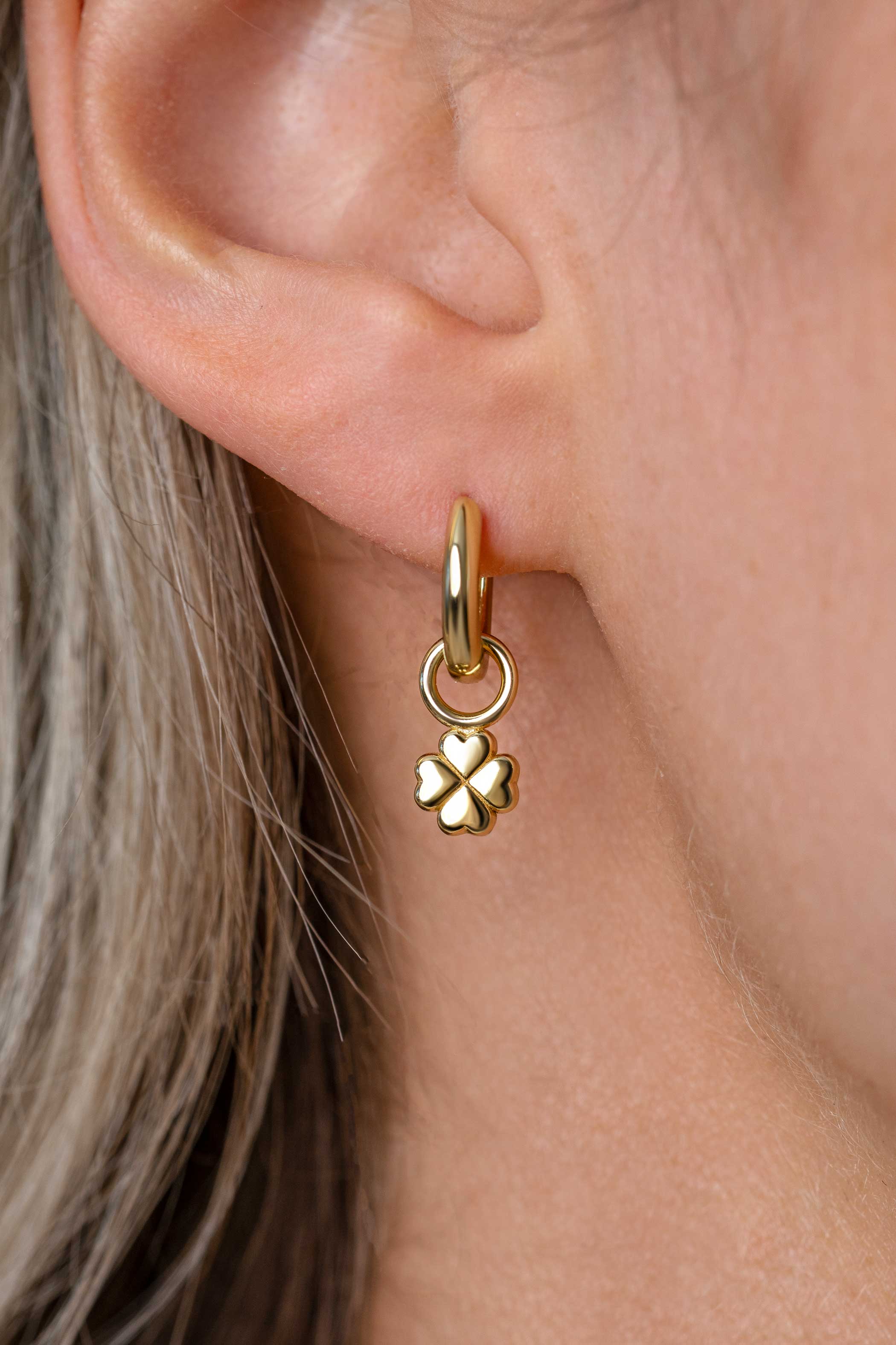 6mm ZINZI gold plated zilveren oorbedels in gladde klaver vier vorm ZICH2884G (zonder oorringen)