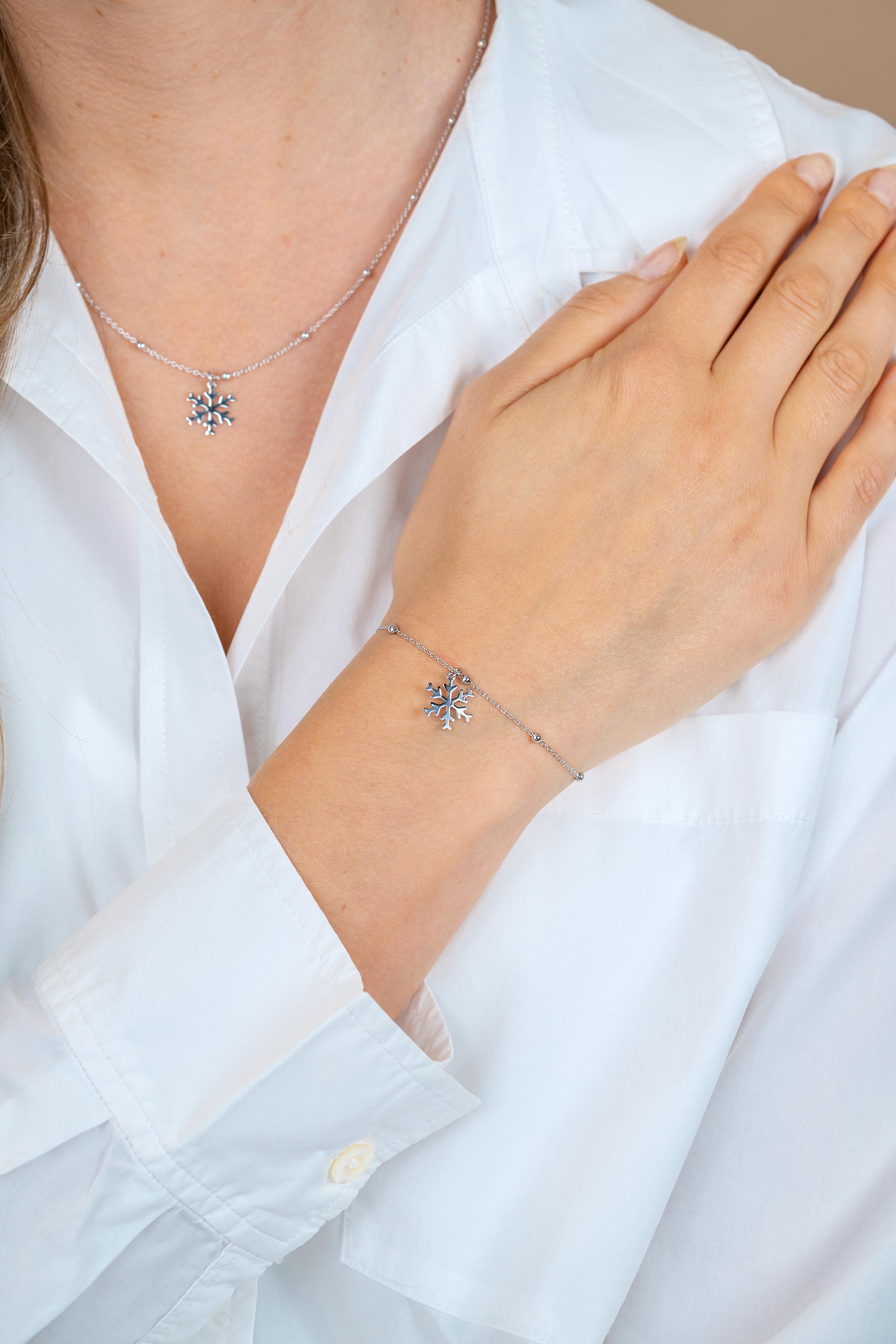 ZINZI zilveren bolletjes armband met sneeuwvlok hanger ZIA2777