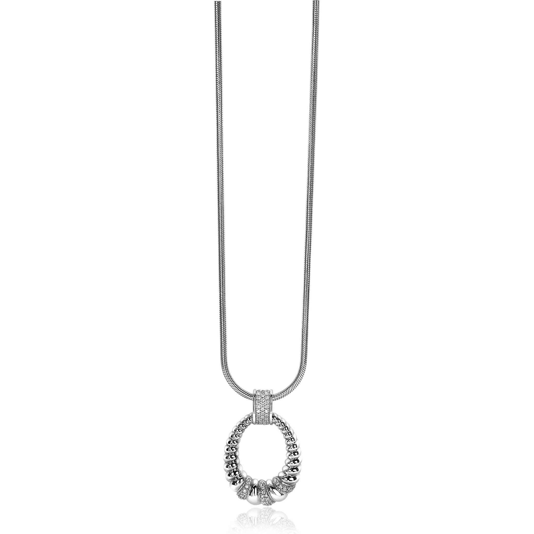 ZINZI zilveren hanger ovalen vorm 30mm witte zirconia's ZIH1966 (zonder collier)