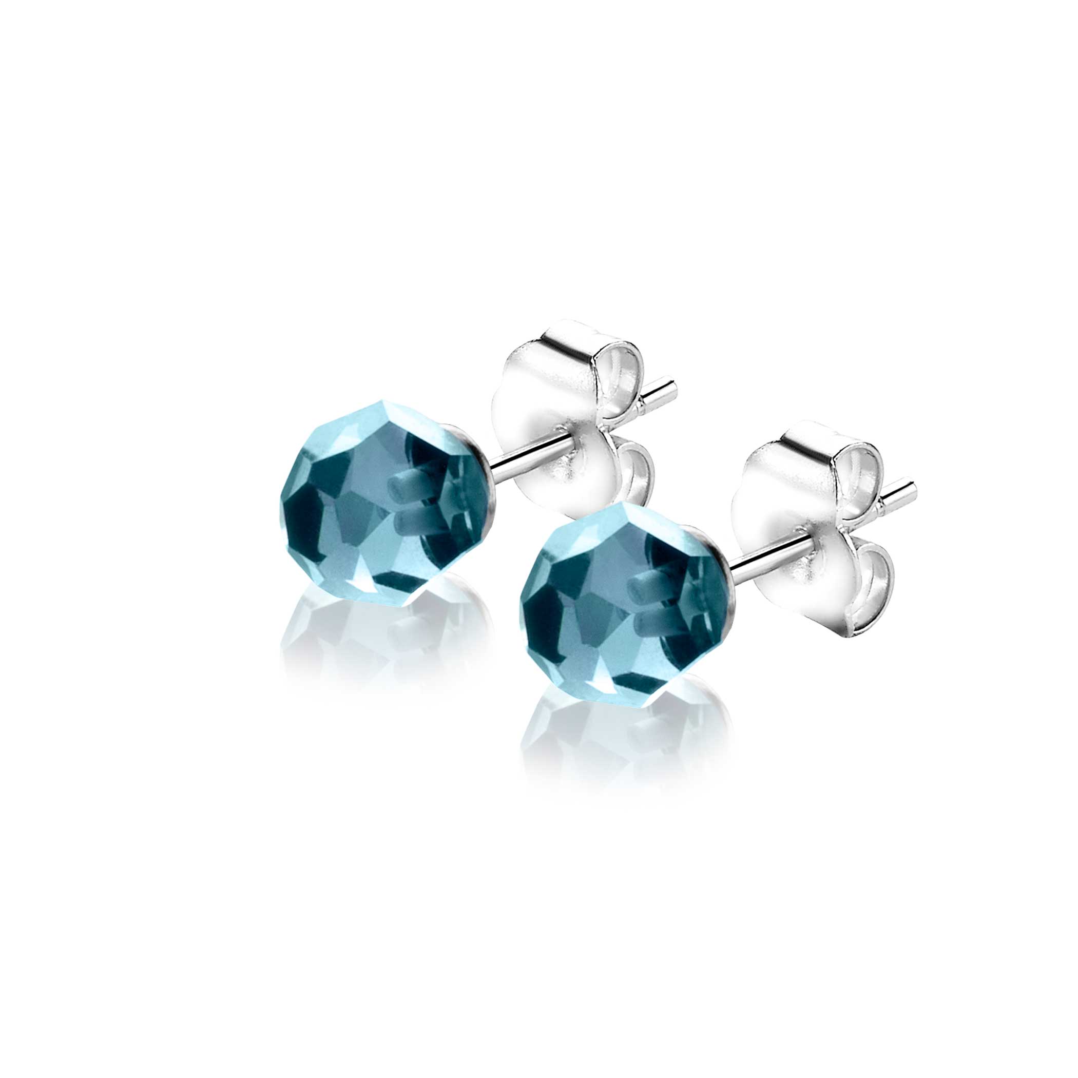6mm ZINZI zilveren oorknoppen met blauw beads ZIO1317B