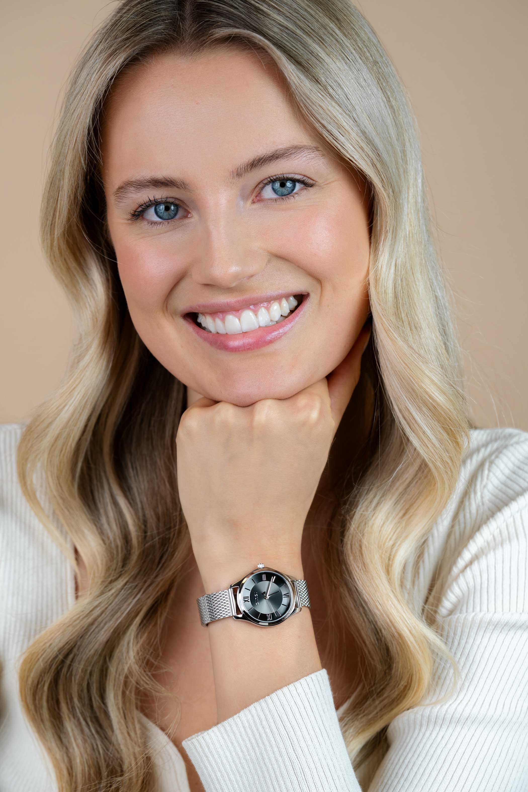 ZINZI Classy Mini horloge 30mm grijze wijzerplaat stalen kast en meshband ZIW1224M
