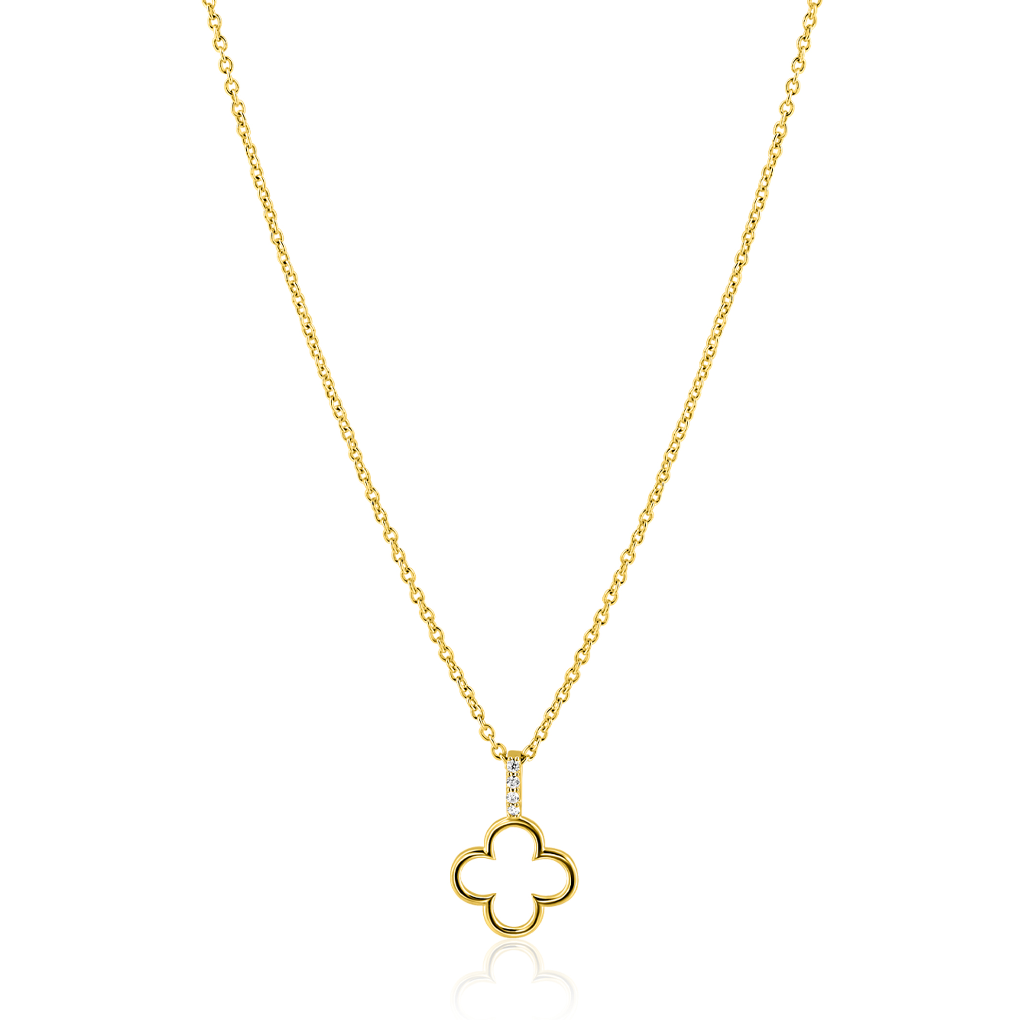 ZINZI gold plated zilveren ketting 42-45cm met open klaver hanger ZIC2743