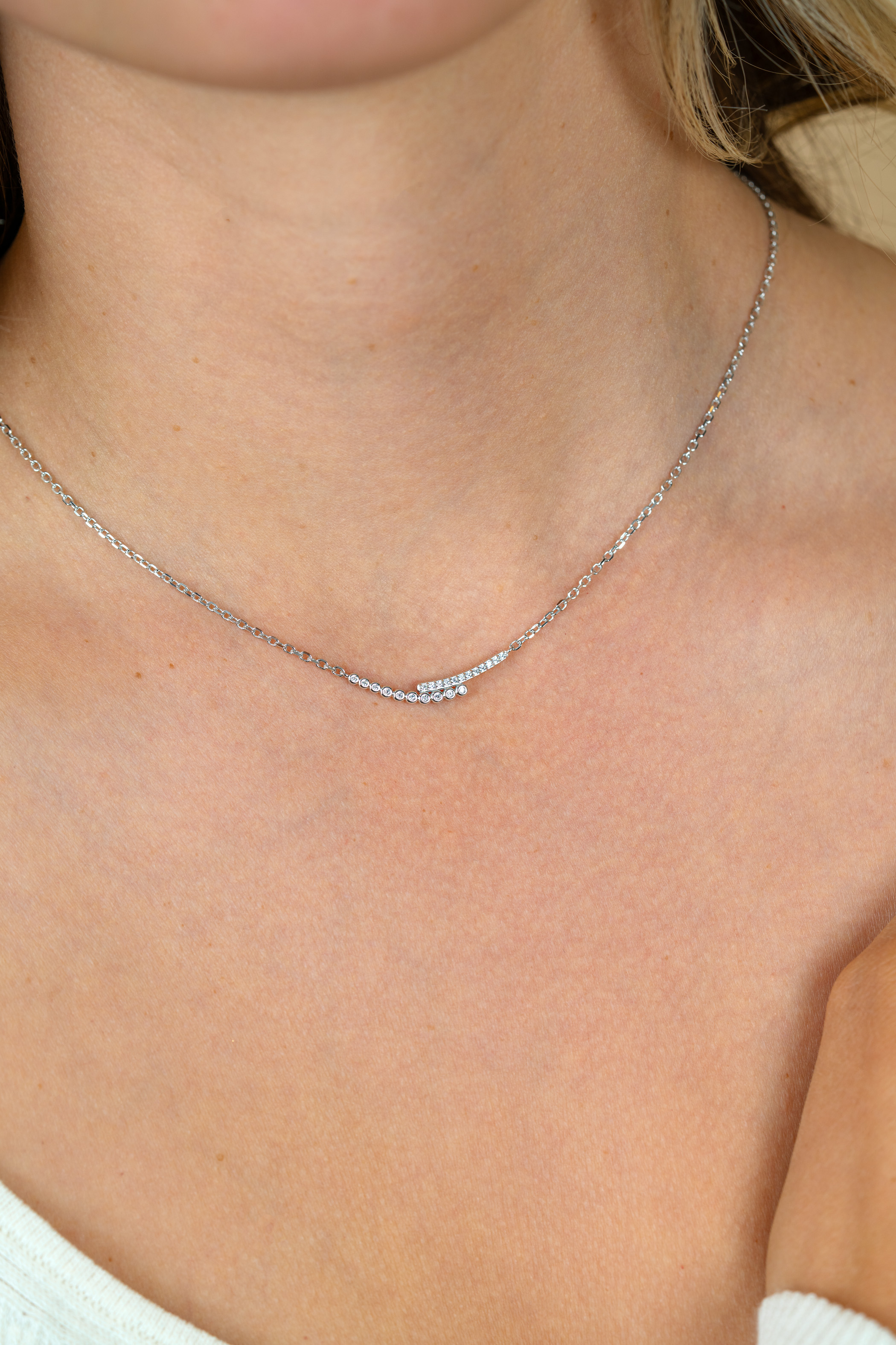 ZINZI zilveren ketting 42–45cm met staafjes bezet met witte zirkonia’s ZIC2729