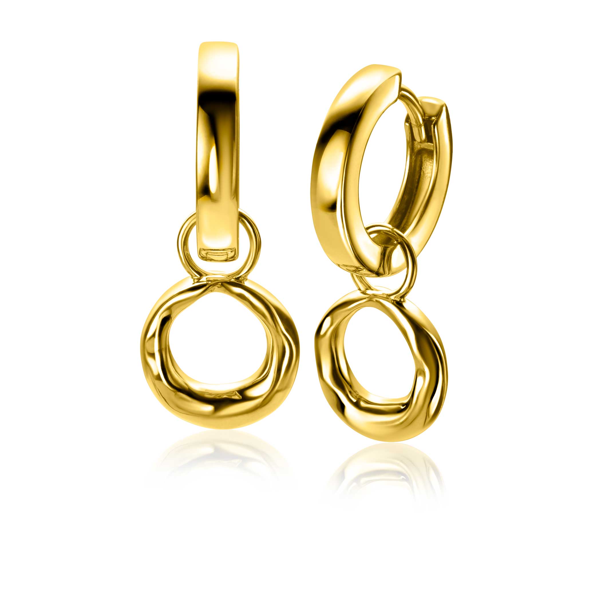 11mm ZINZI gold plated zilveren oorbedels met organisch gevormde open rondjes ZICH-BF118G (zonder oorringen)