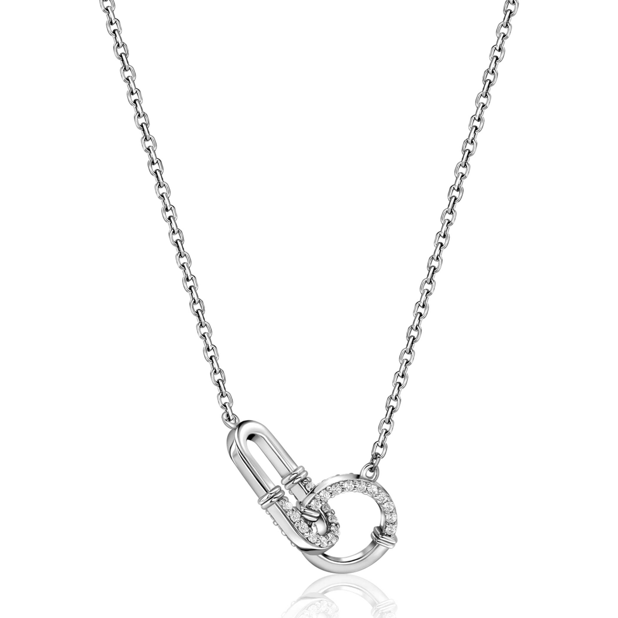 ZINZI zilveren ketting 45cm met paperclip- en ronde schakel bezet met witte zirconia's ZIC2810