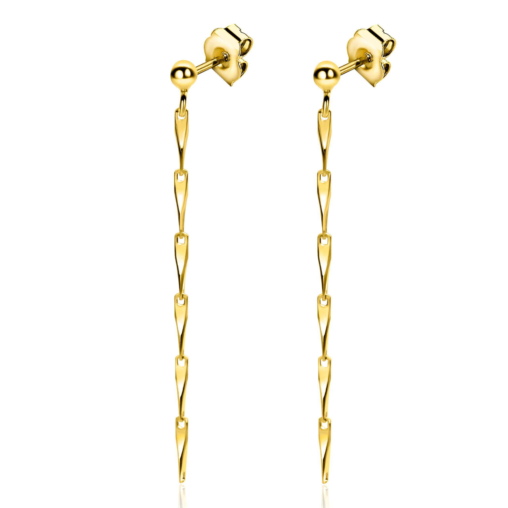 47mm ZINZI gold plated zilveren oorstekers met glinsterende pijlvormige schakels ZIO2414G
