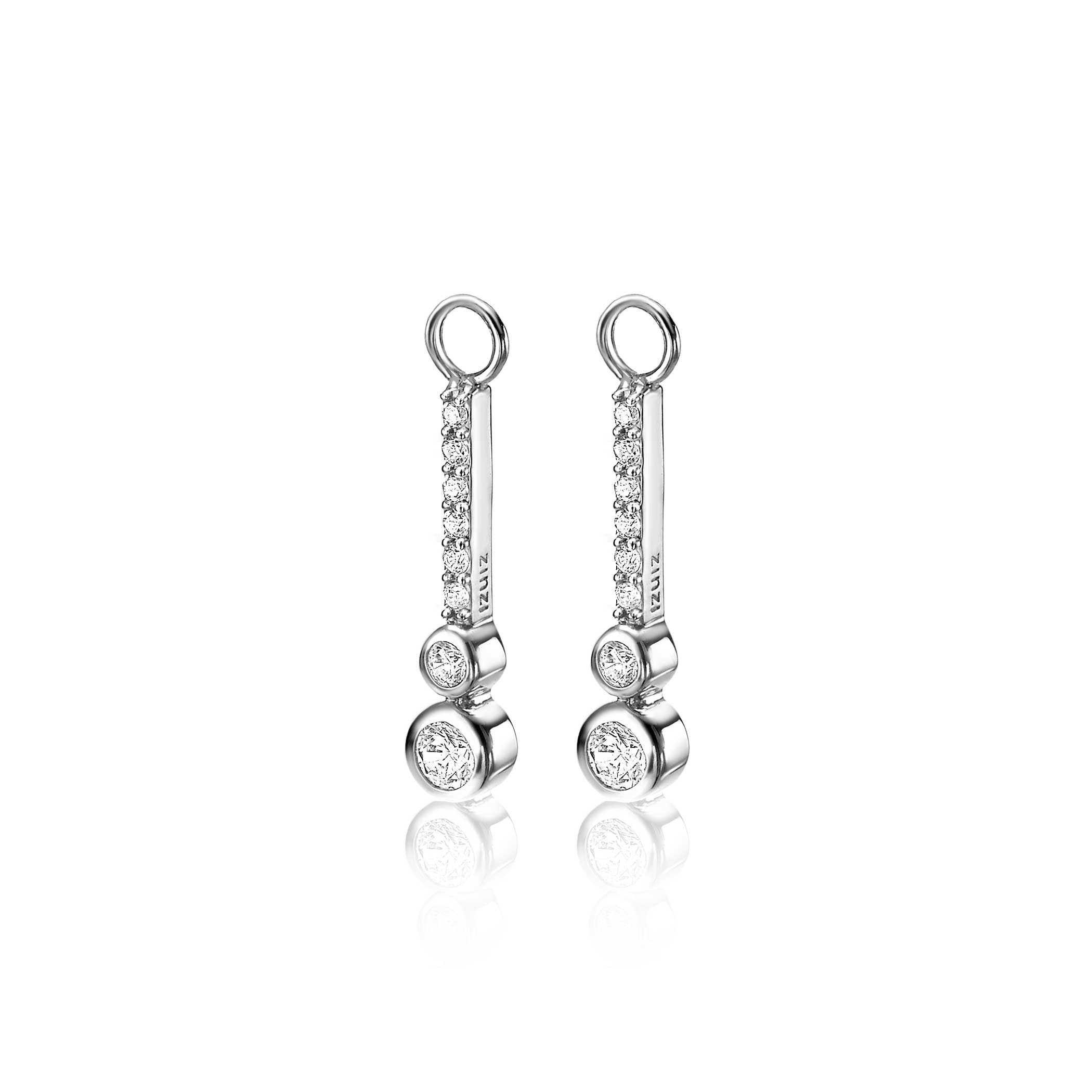ZINZI zilveren oorbedels staafje 23mm met witte zirconia's ZICH1954 (zonder oorringen)