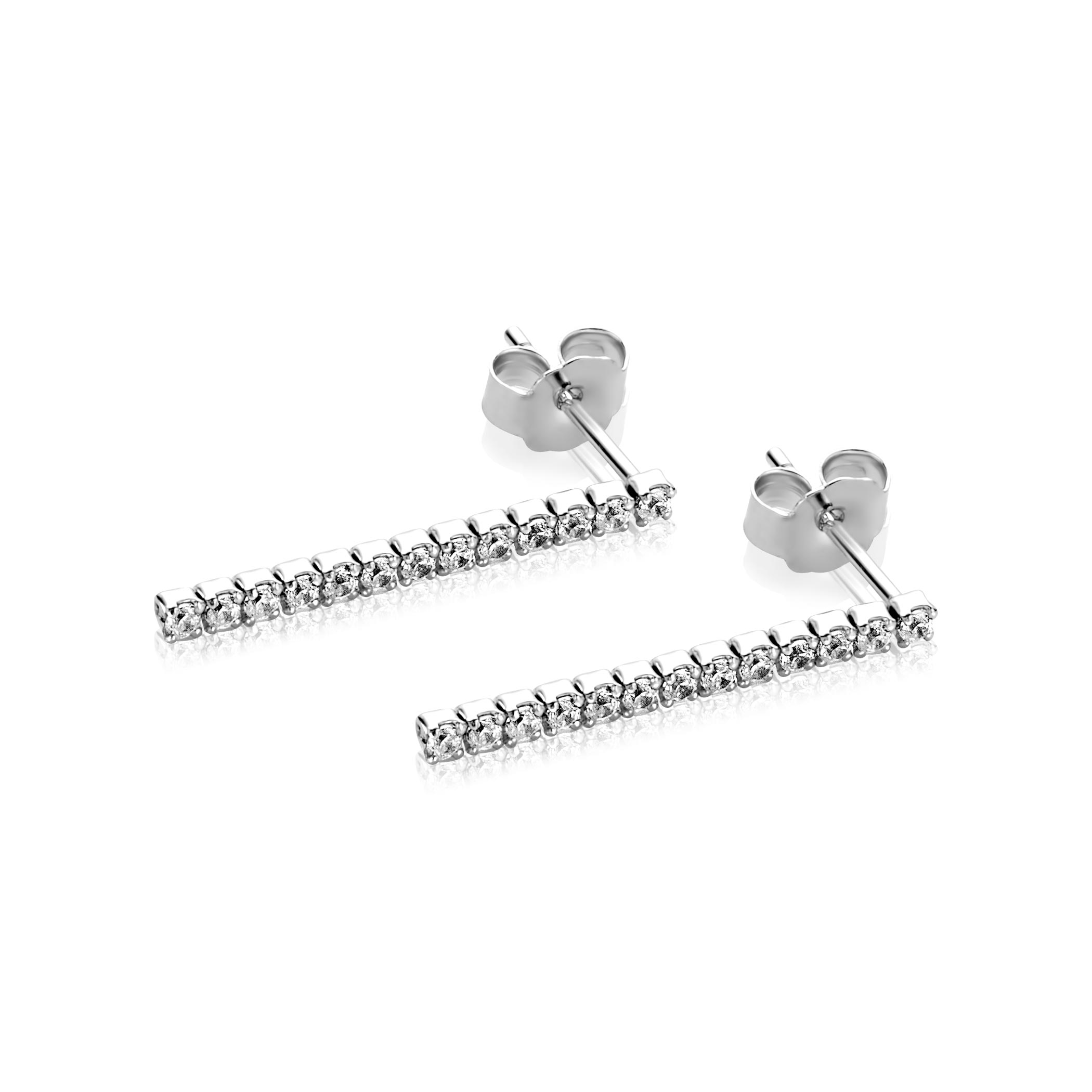 23mm ZINZI zilveren tennis oorstekers met rijzetting witte zirconia's ZIO2794