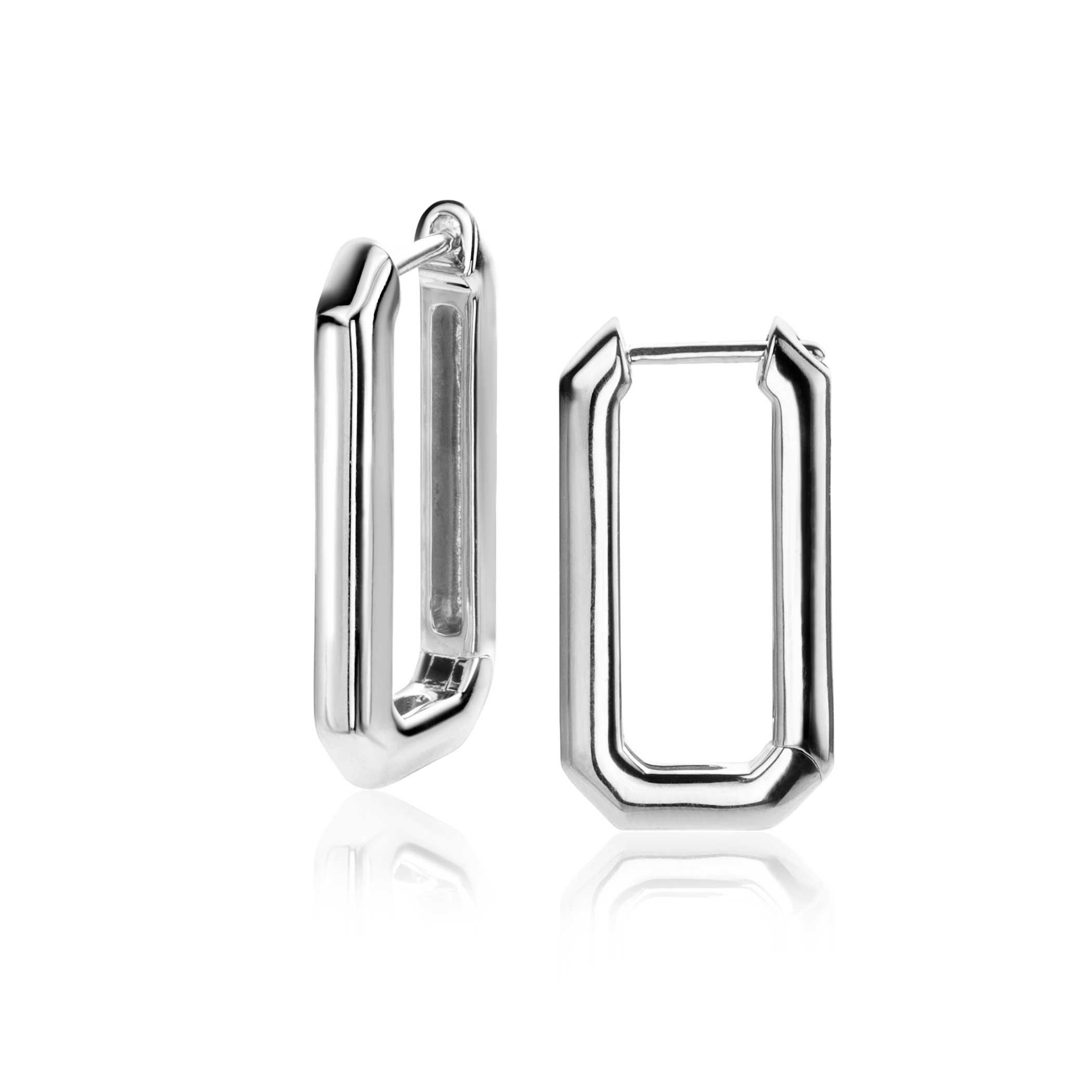 23mm ZINZI zilveren luxe oorringen 23x3mm achthoekig met klapsluiting ZIO2494