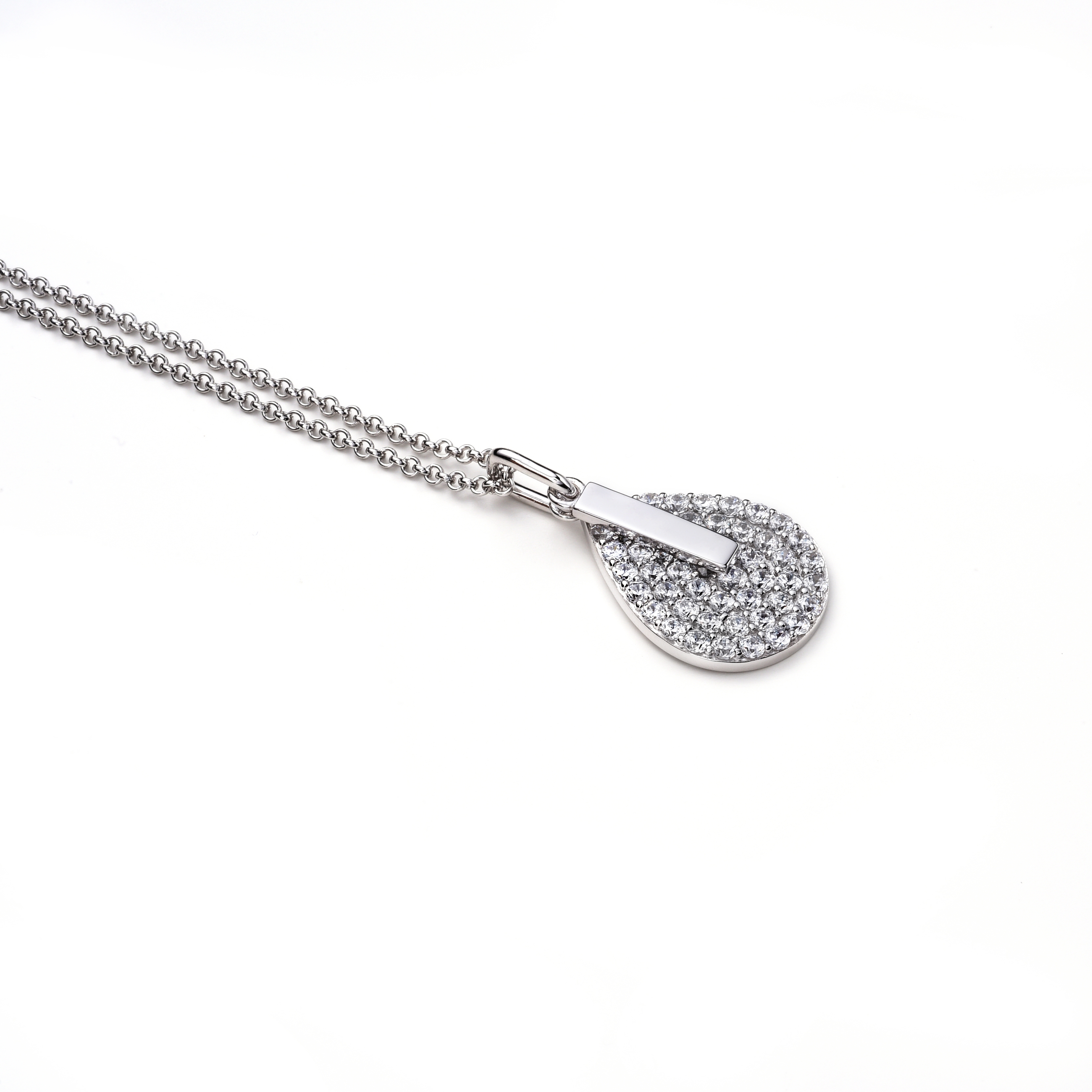ZINZI zilveren ketting 45cm met hanger 14mm druppel staafje wit ZIC1573