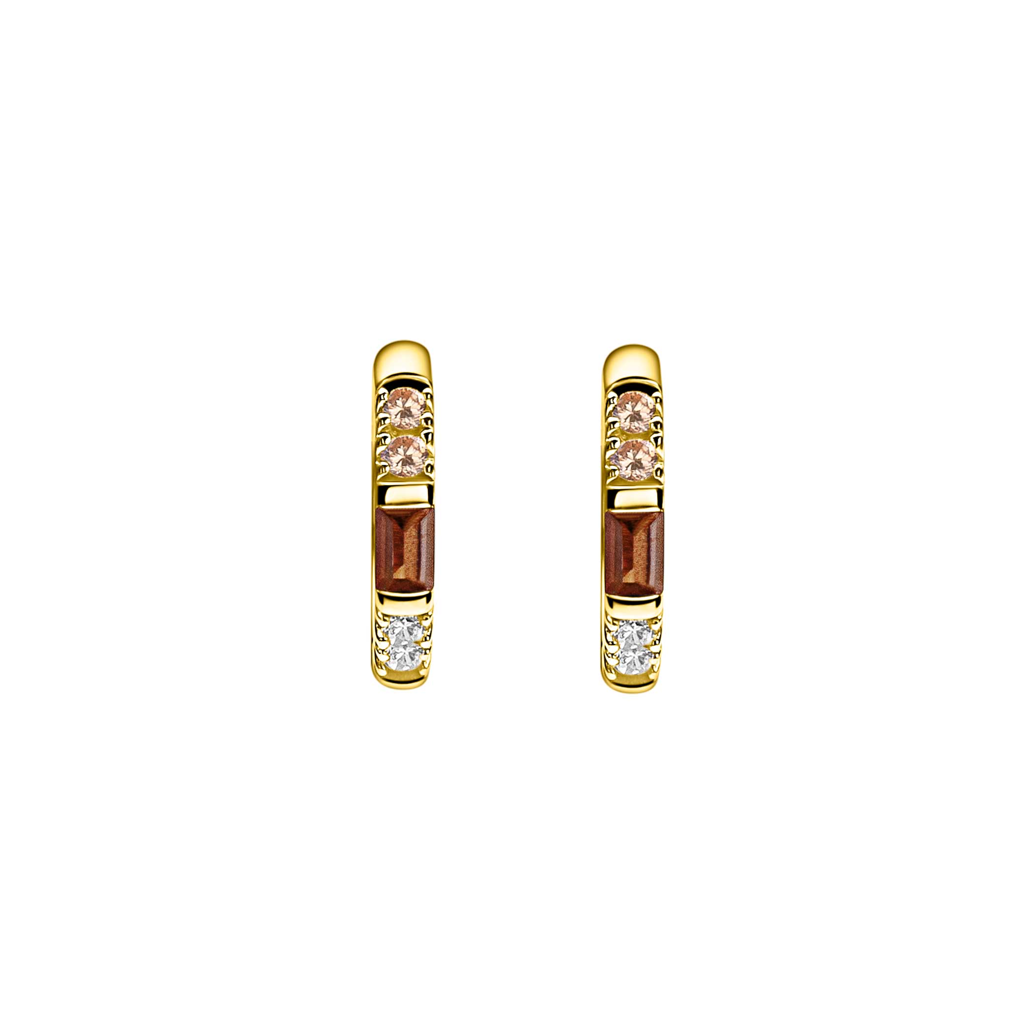 13mm ZINZI gold plated zilveren oorringen bezet met champagne, bruine en witte kleurstenen, luxe klapsluiting ZIO2869