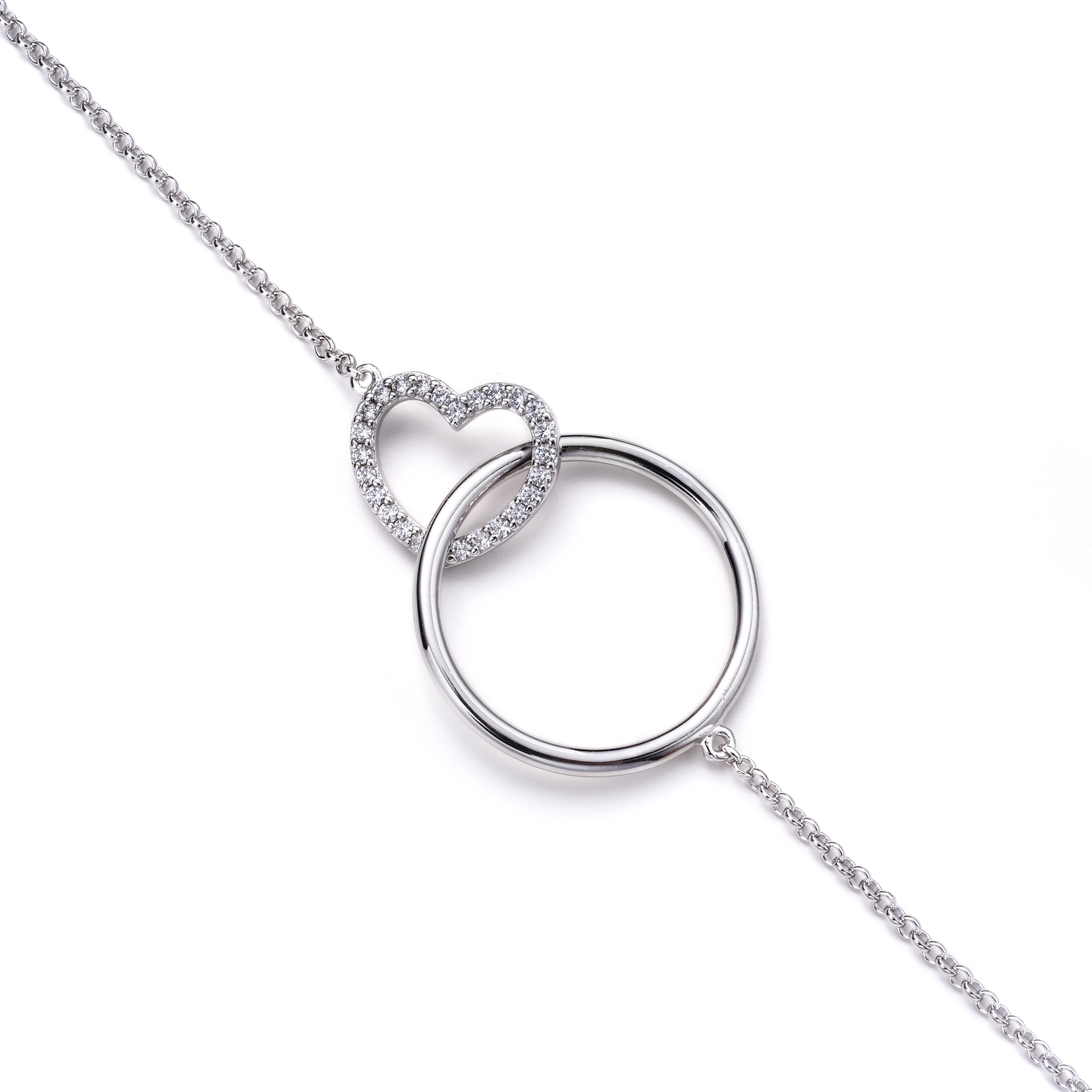 ZINZI zilveren ketting hart rond wit 45cm ZIC1483