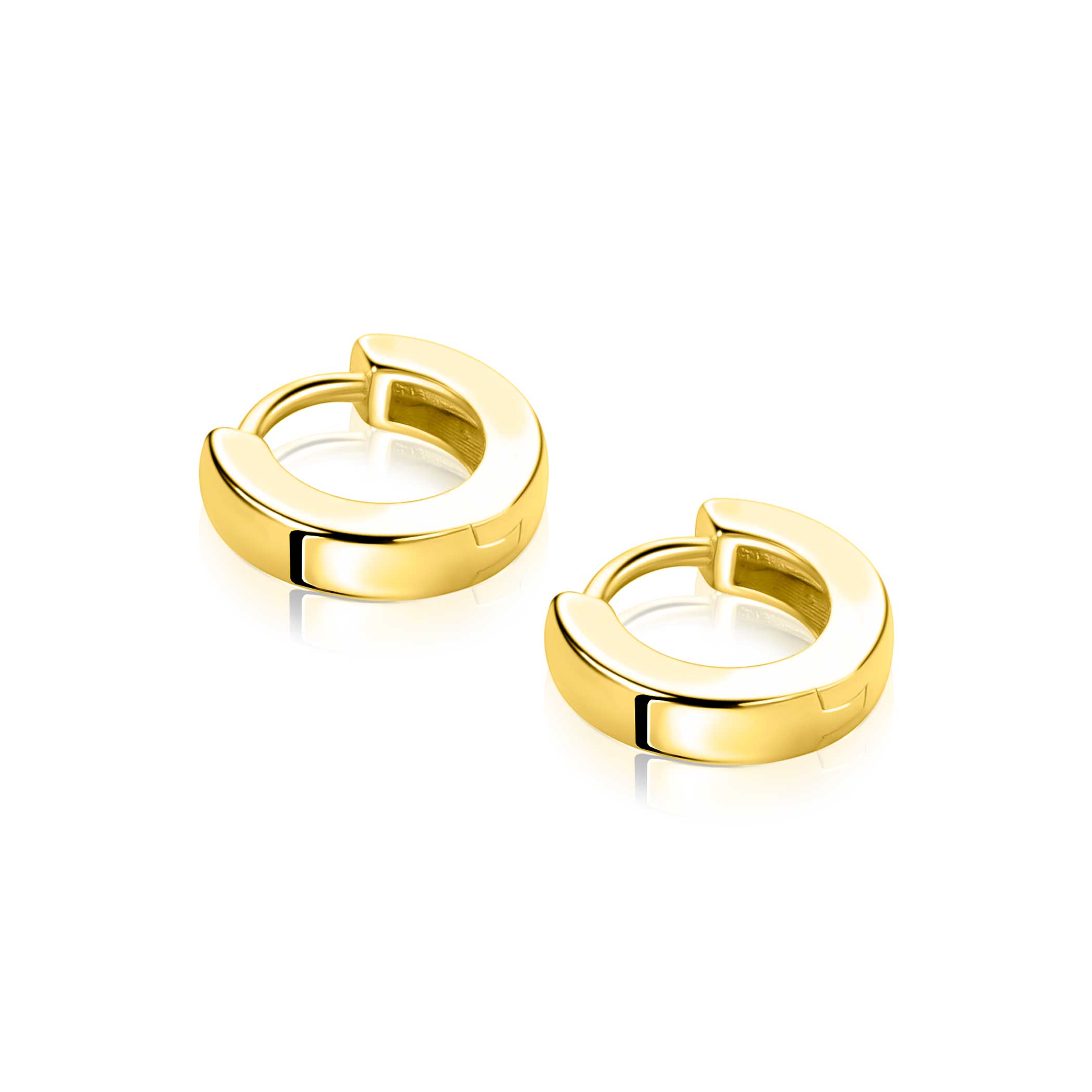 11,5mm ZINZI gold plated zilveren oorringen met vierkante gladde buis 3mm, luxe klapsluiting ZIO2860G