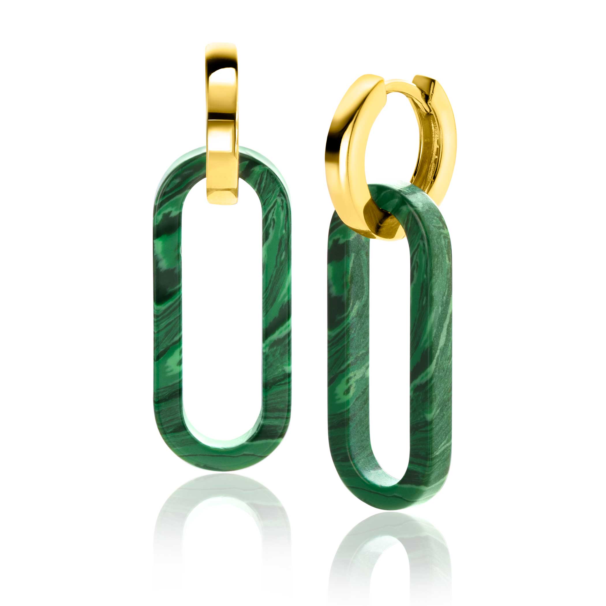 30mm ZINZI grote ovale oorbedels in trendy malachiet groen ZICH2456G (zonder oorringen)