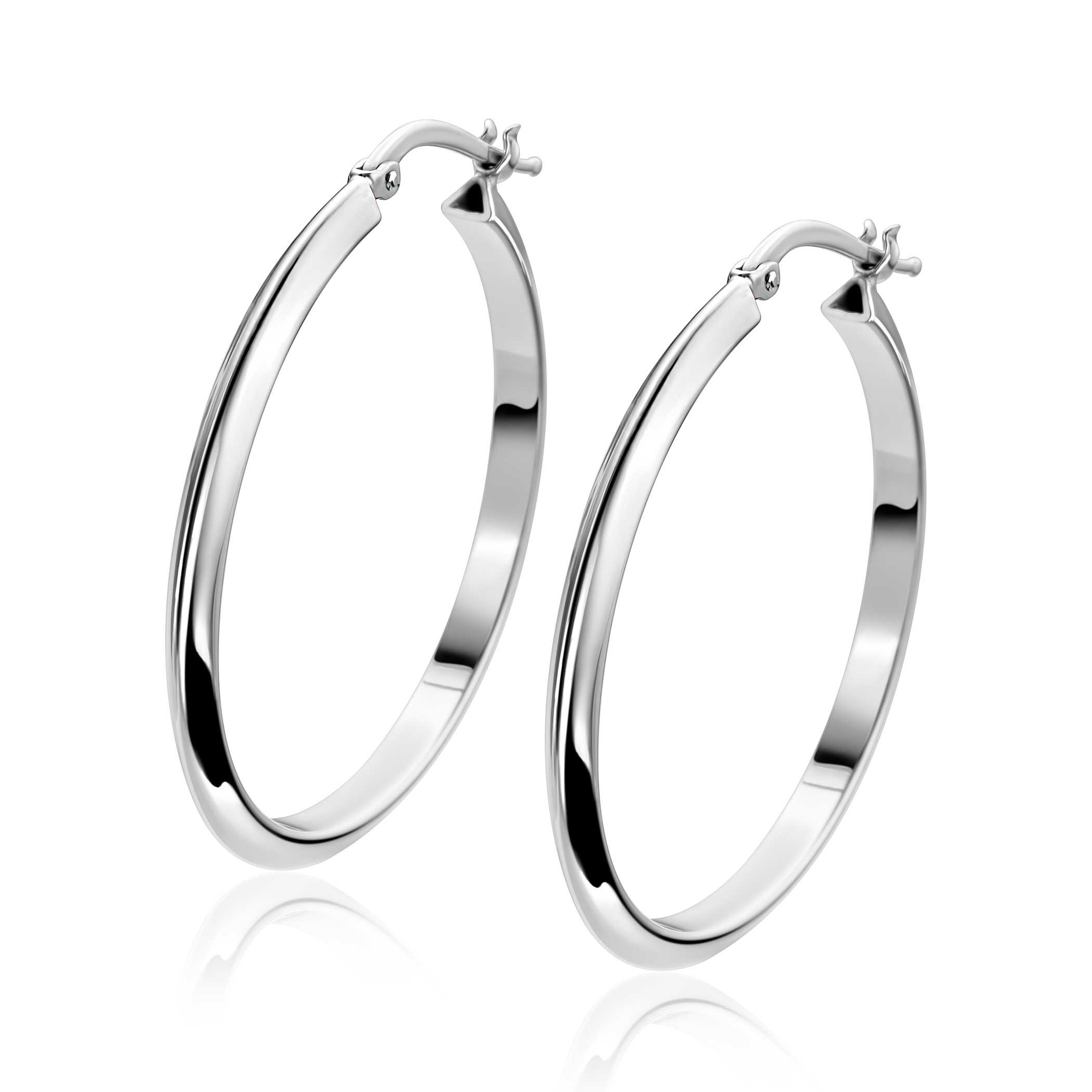 35mm ZINZI zilveren oorringen met gladde buis 3mm breed en handige bovensluiting ZIO2857