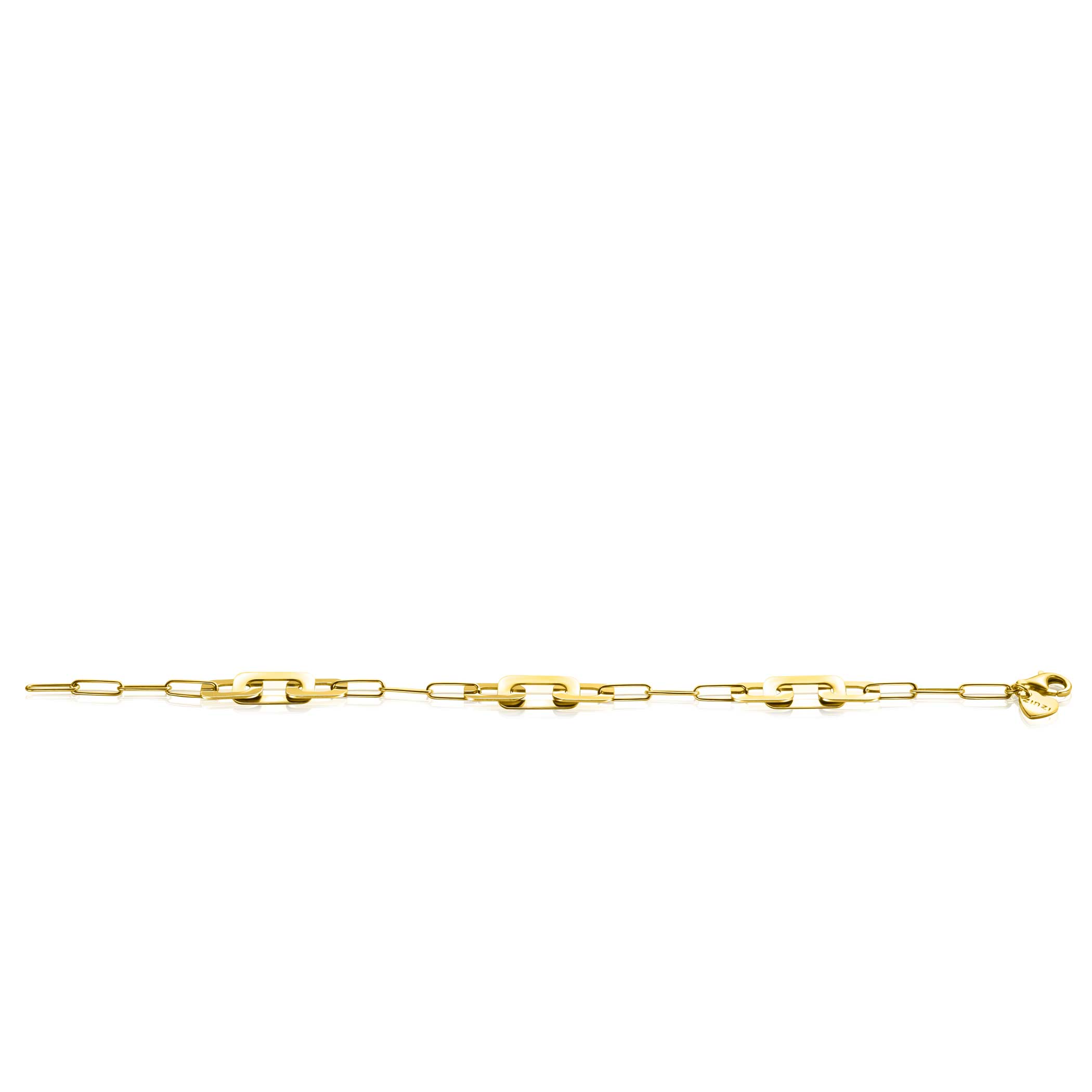 ZINZI gold plated zilveren trendy schakelarmband met rechthoekige schakels in diverse breedtes 17-20cm ZIA-BF72G