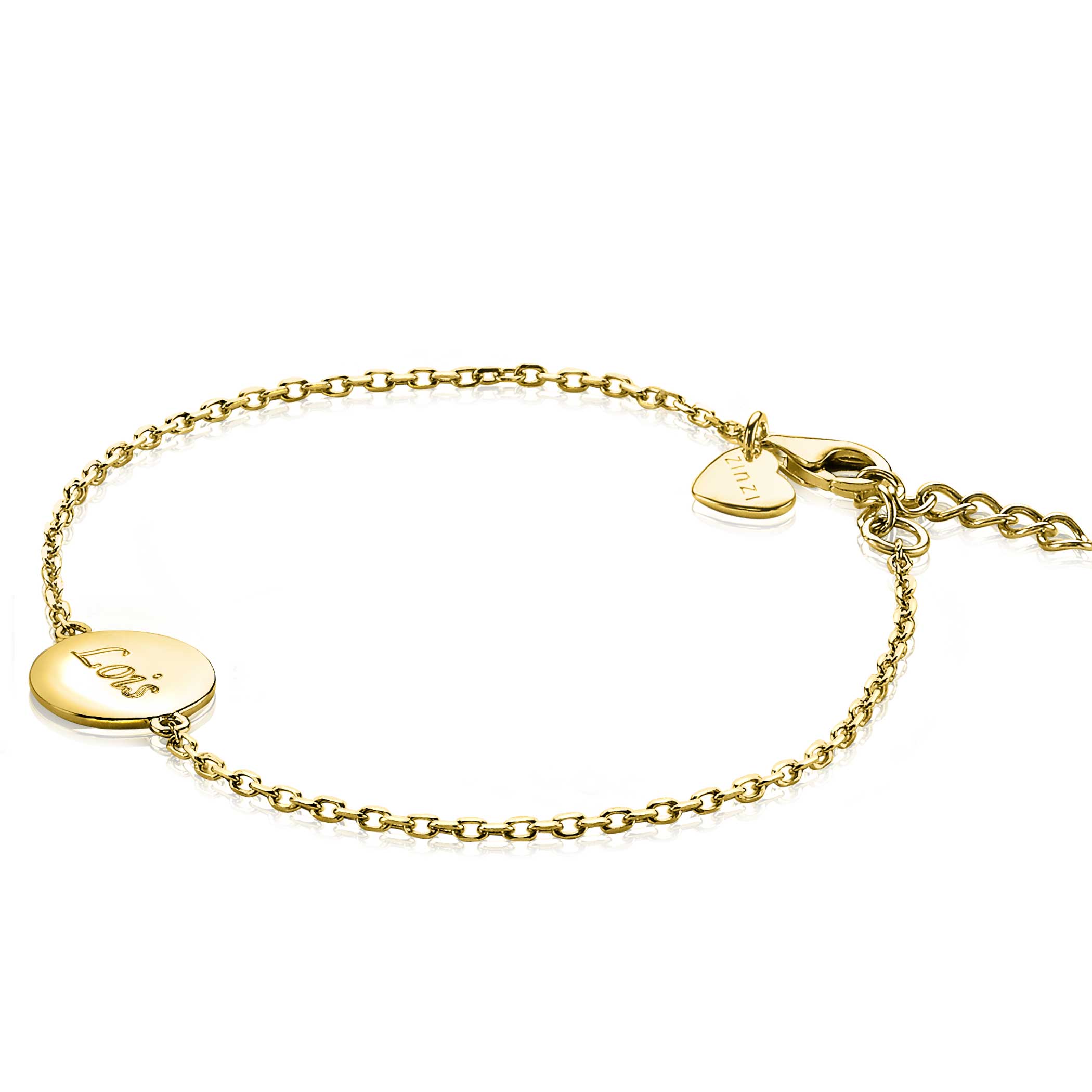 ZINZI gold plated zilveren armband met rond plaatje 15mm om te graveren 17-20cm ZIA2345G