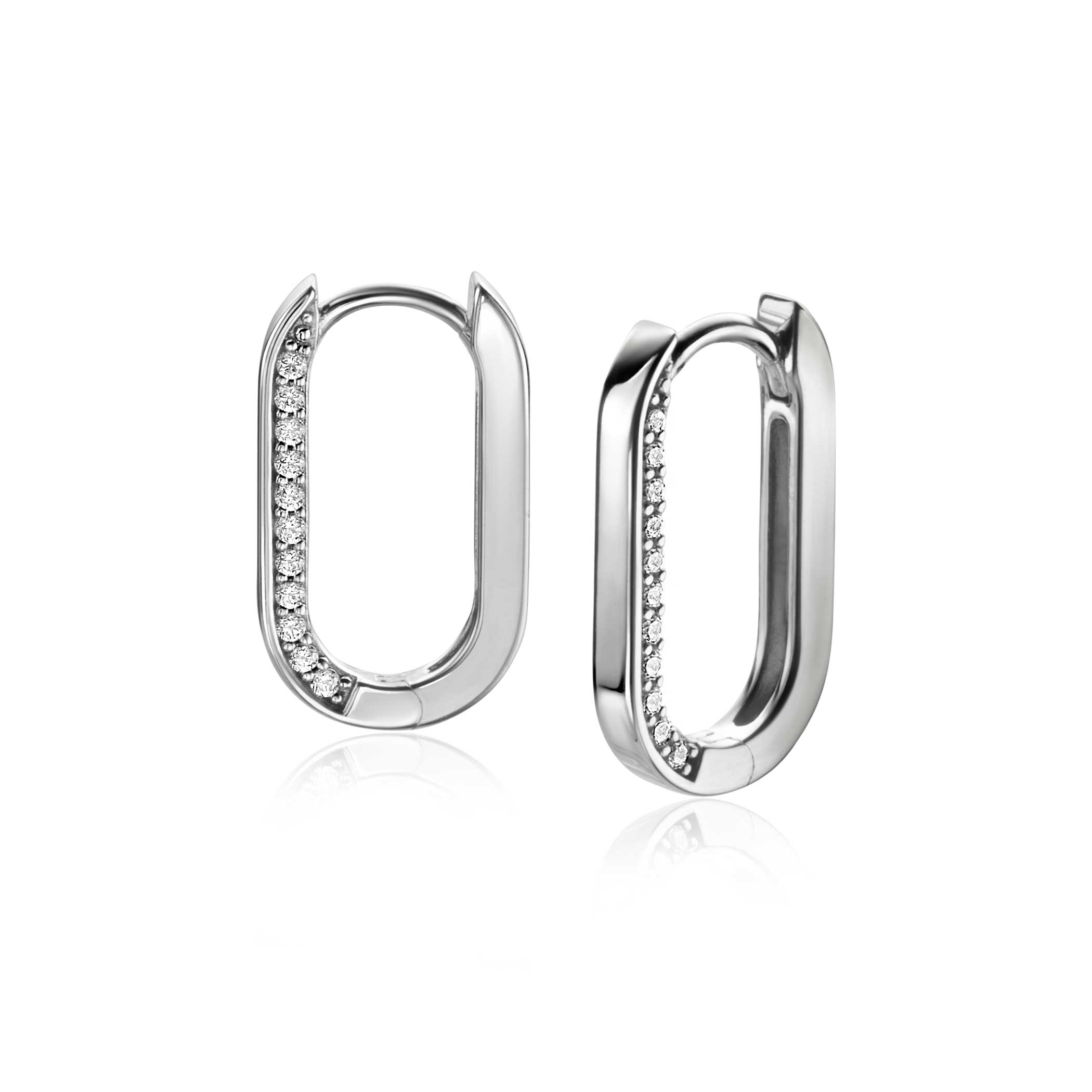 ZINZI zilveren luxe oorringen ovale vorm 20mm zijkant witte zirconia's ZIO2319