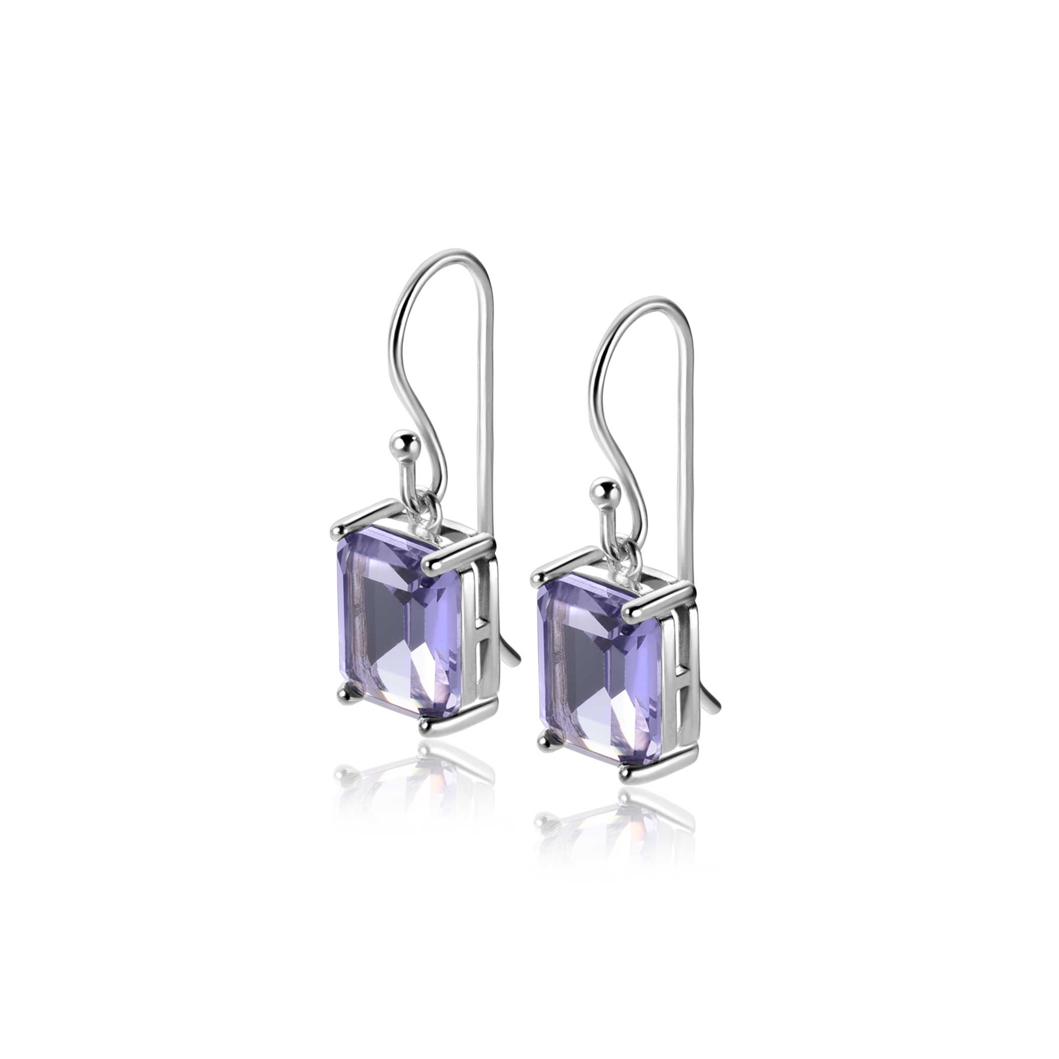 25mm ZINZI zilveren oorhangers met licht paarse kleursteen in vierpootszetting ZIO-BF97
