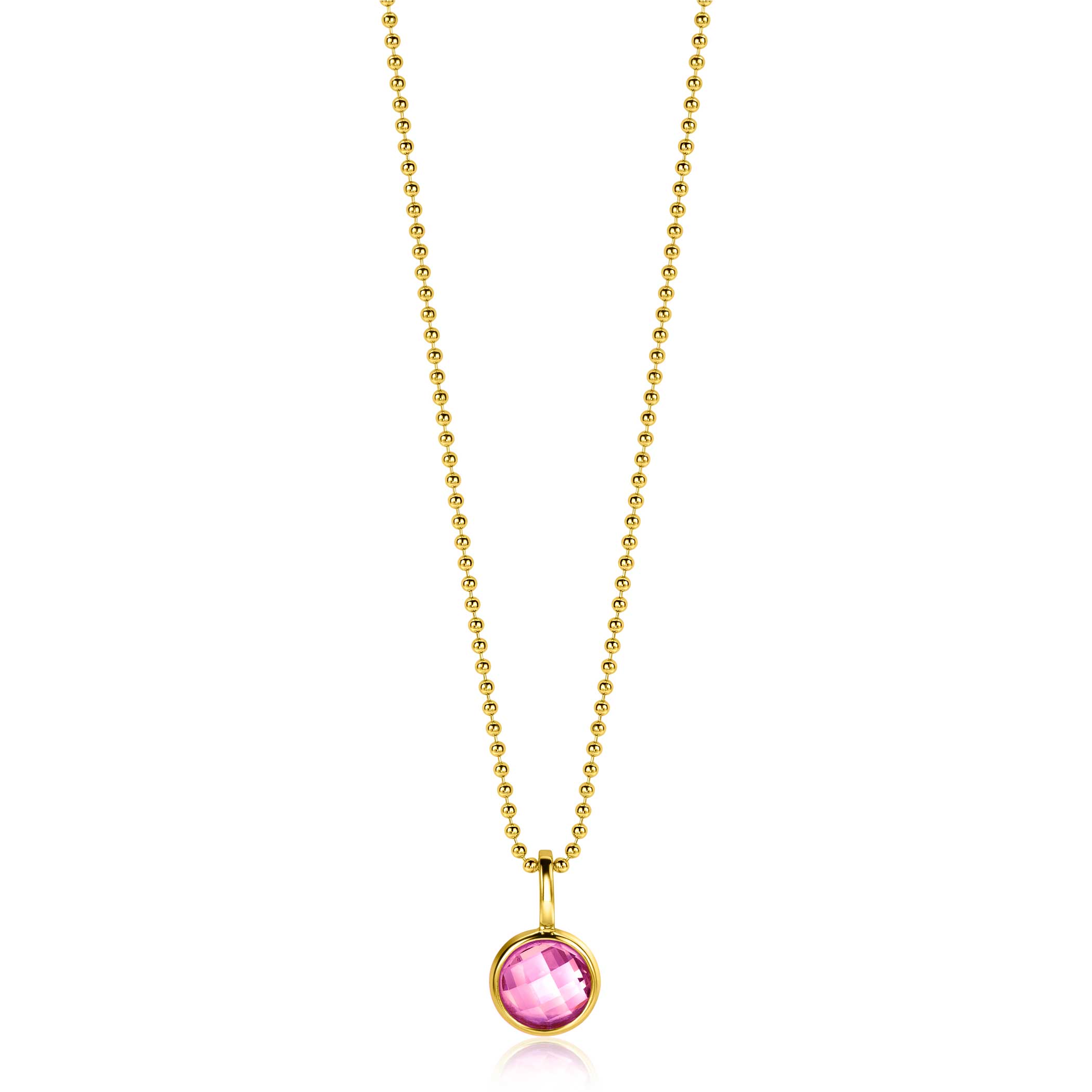 OKTOBER hanger 8mm gold plated geboortesteen roze rozenkwarts zirconia (zonder collier)