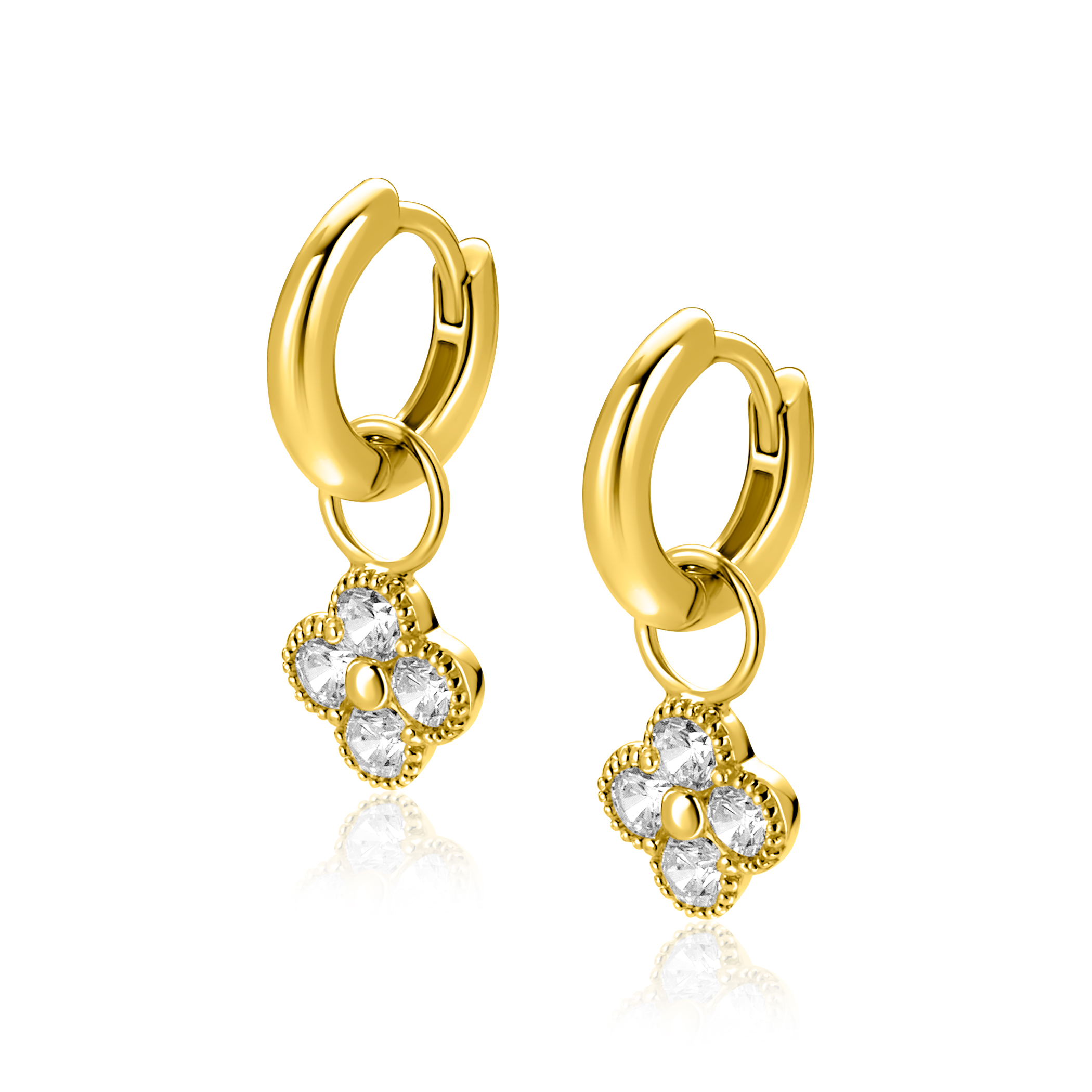 8mm ZINZI gold plated zilveren oorbedels klavertje ZICH2735Y (zonder oorringen)