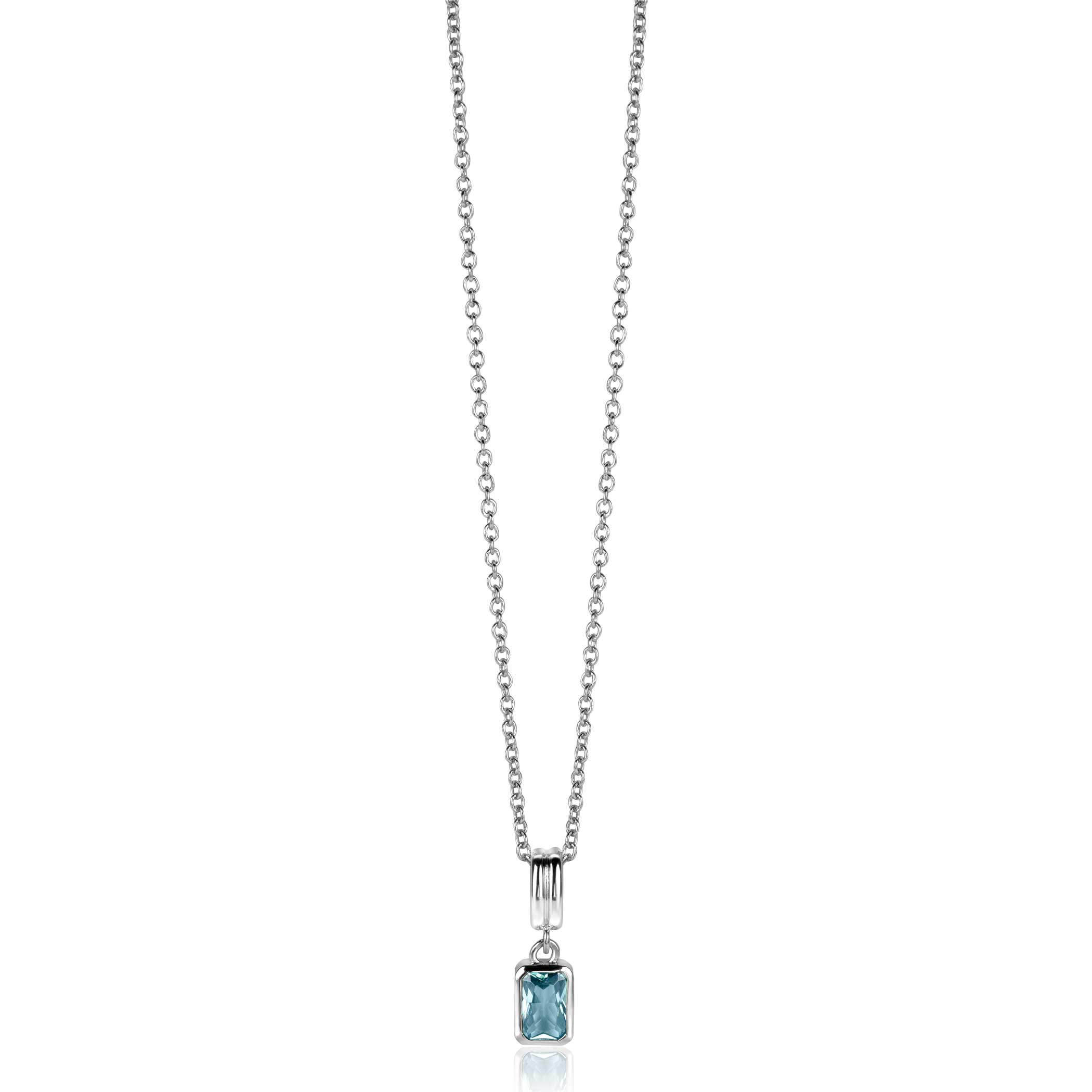 17mm ZINZI zilveren rechthoekige hanger bezet met een petrol blauwe kleursteen ZIH2614 (zonder collier)
