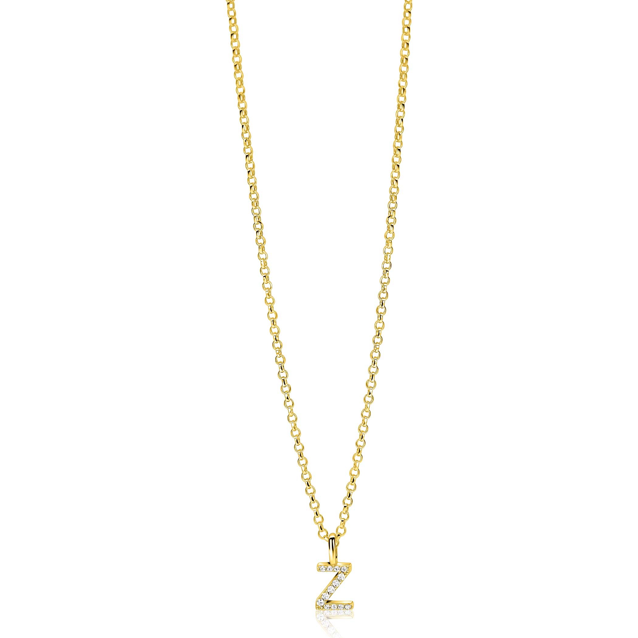 ZINZI gold plated zilveren letter hanger Z bezet met witte zirkonia's ZIH2828-Z (zonder ketting)
