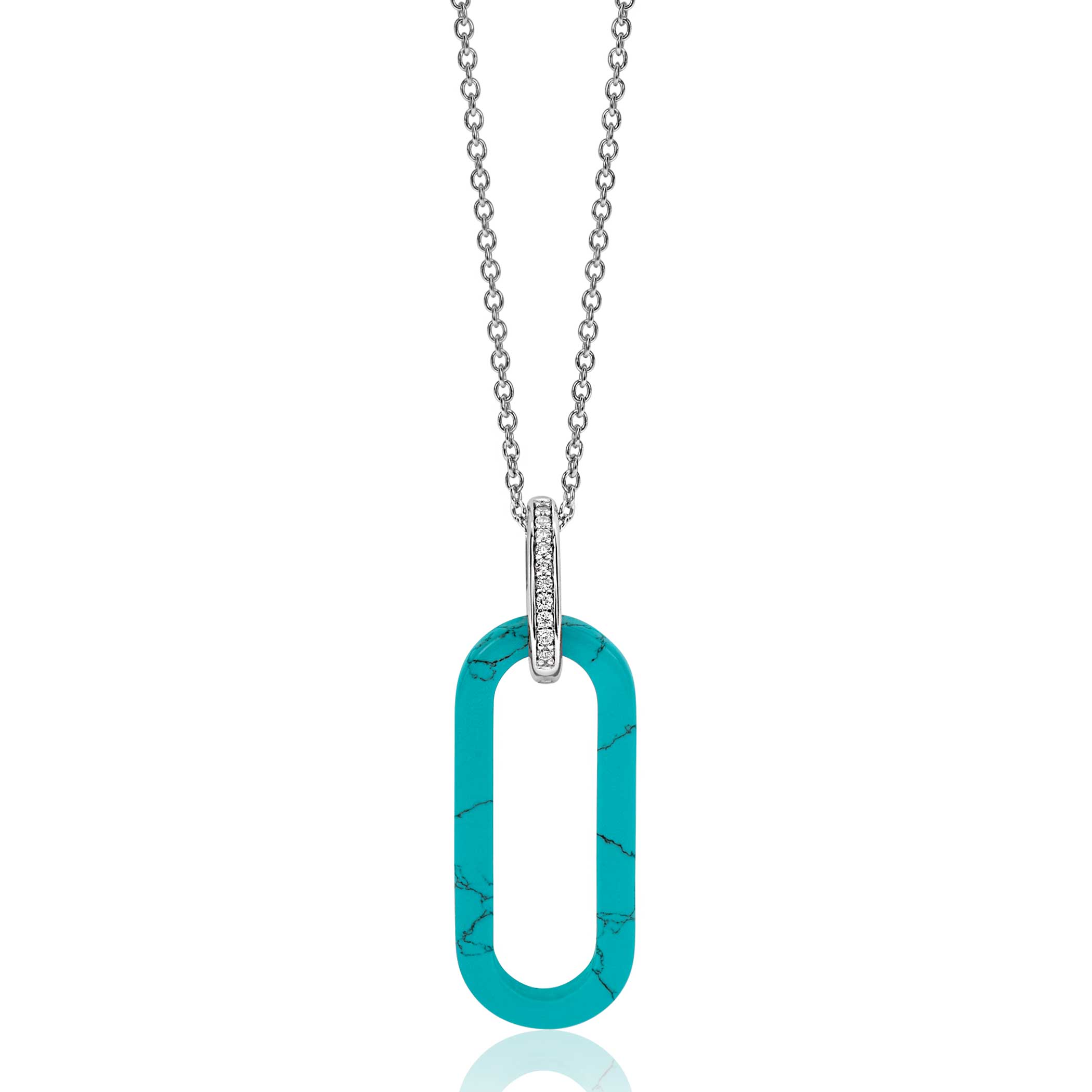 ZINZI grote ovale hanger 38mm in trendy turquoise en luxe zilveren hangoog ZIH2456T (zonder collier)