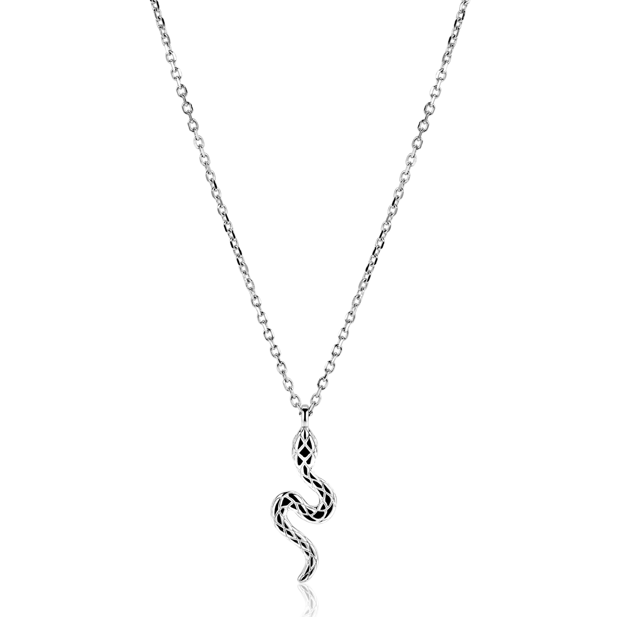 ZINZI zilveren ketting 42–45cm met elegante slang-hanger (27mm), bezet met witte zirkonia's  ZIC2721