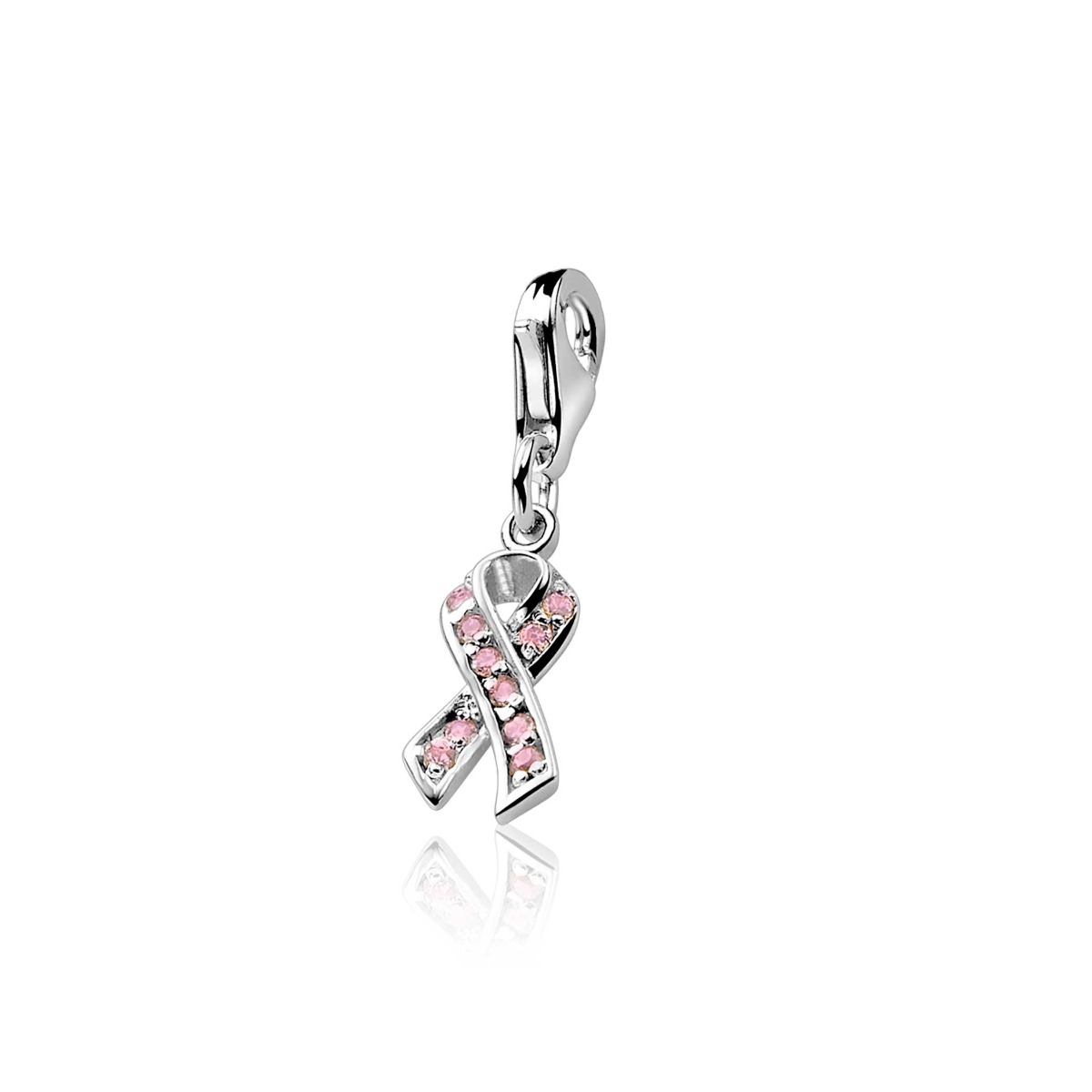 Zinzi zilveren bedel Pink Ribbon roze CHARMS209