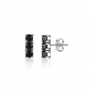 ZINZI zilveren oorknoppen 8mm staafje chaton gezet zwart ZIO2127Z