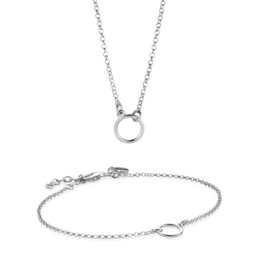 Giftset: Zilveren armband met open rondje en bijpassende zilveren ketting. Een complete look in één giftset GIFTSET2523