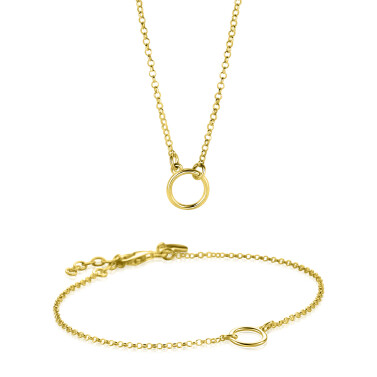 Giftset: Gold plated zilveren armband met open rondje en bijpassende gold plated zilveren ketting. Een complete look in één giftset GIFTSET2523G