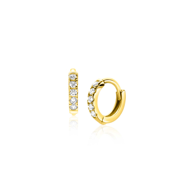 8mm ZINZI Gold 14 krt gouden mini oorringen bezet met witte zirconia's, luxe klapsluiting 8x1,6mm ZGO467