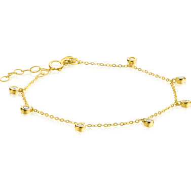 ZINZI Gold 14 krt gouden armband met zeven ronde hangertjes, bezet met witte zirconia's 15,5-18,5cm ZGA451
