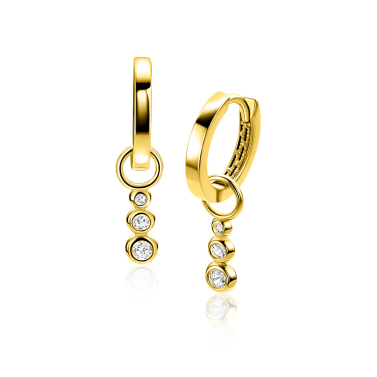 ZINZI Gold 14 karaat gouden oorbedels met drie aflopende ronde witte zirconia's ZGCH556 (zonder oorringen)
