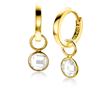 ZINZI Gold 14 krt gouden oorbedels in ronde vorm bezet met witte zirconia 7mm ZGCH391 (zonder oorringen)