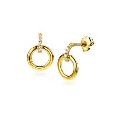 11mm ZINZI Gold 14 krt gouden ronde oorknoppen waarbij de top bezet is met witte zirkonia's ZGO512