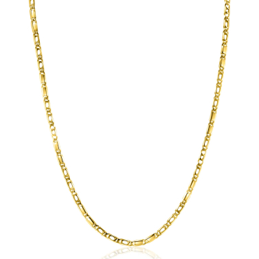 ZINZI Gold 14 karaat gouden massieve ketting met valkenoog schakels en glimmende plaatjes 2,6mm breed 41-43cm ZGC499