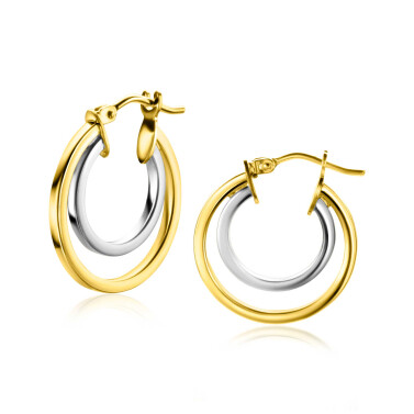 ZINZI Gold 14 krt gouden bicolor oorringen 18mm, met multi-look uitstraling. Met een vierkante buis van 1,5mm breed ZGO335
